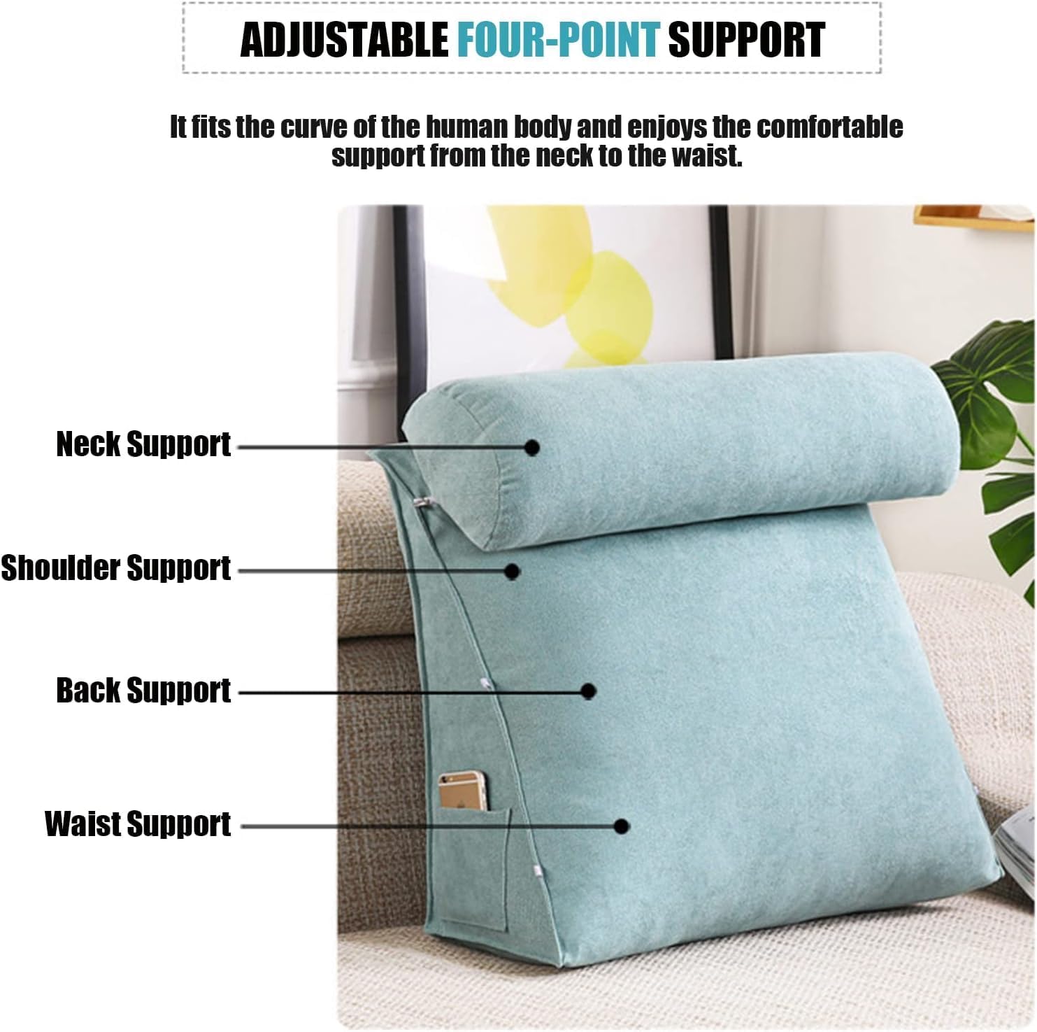 COZMAX Deluxe Reading Pillow with Detachable Neck Roll