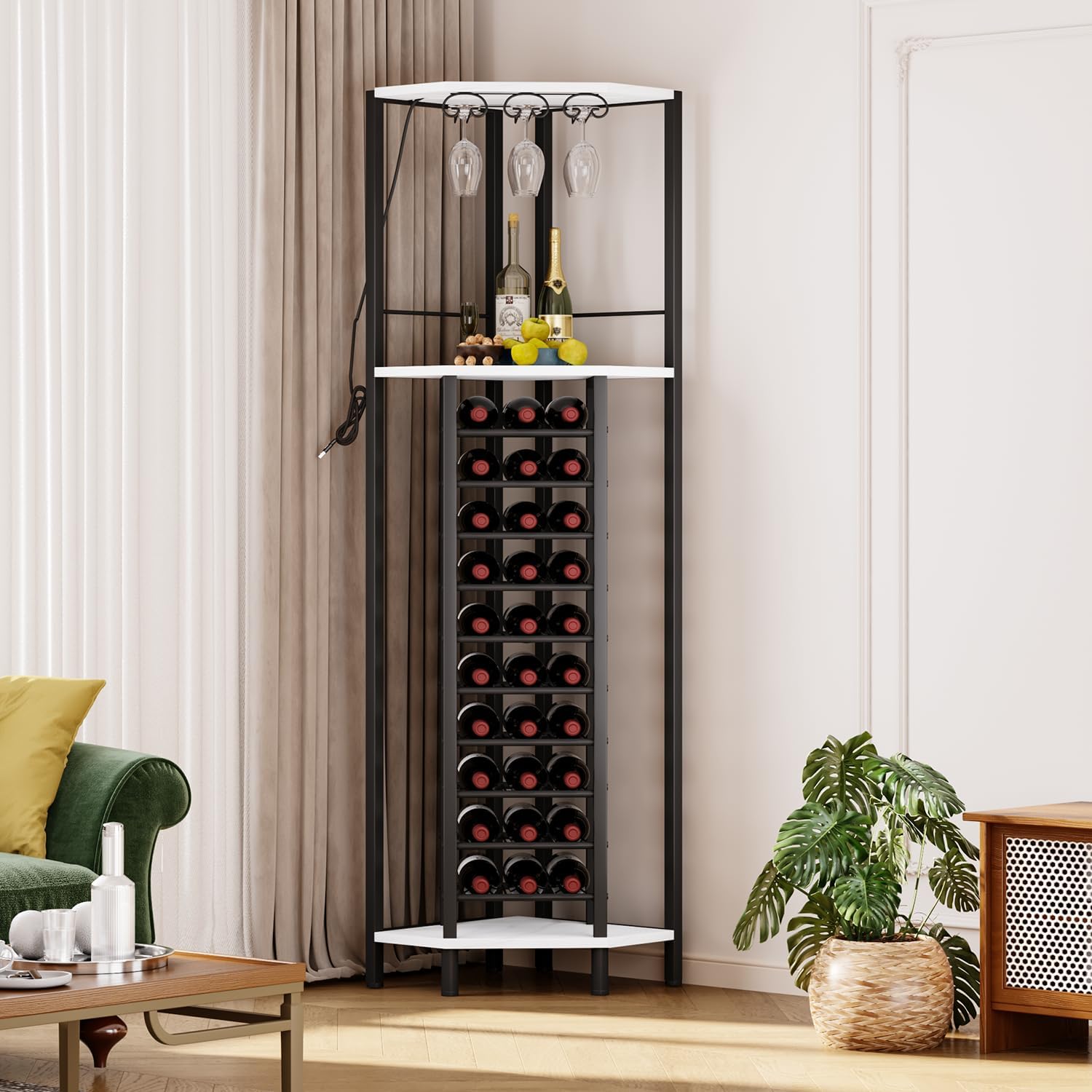 Homeiju Corner Wine Rack with Glass Holder and LED Light