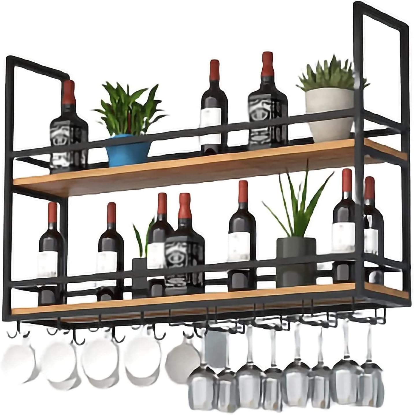 ZJDYDY 2 Tier Wall-Mounted Wine Rack with Stemware Holder