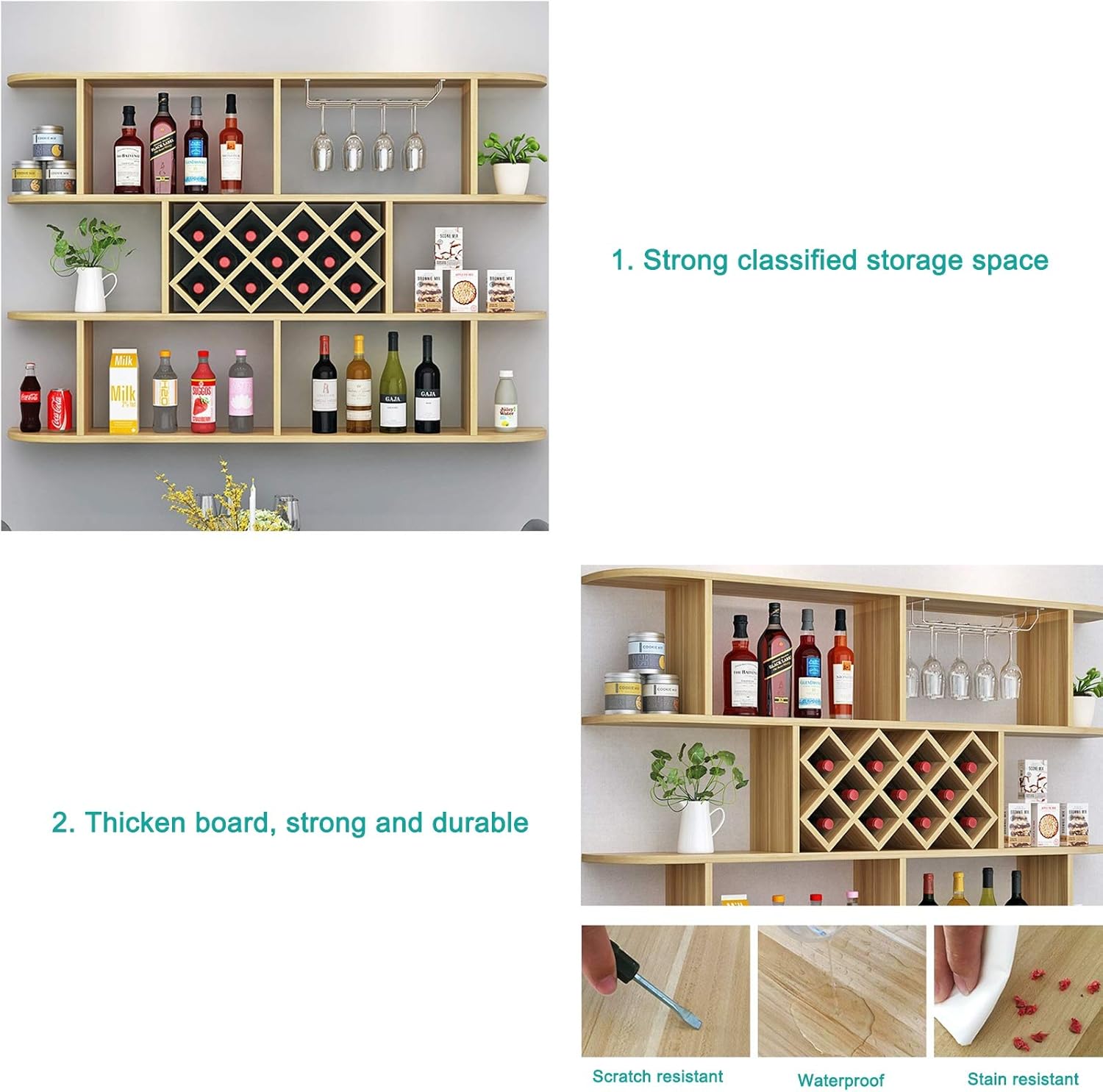 ZJDYDY Wall-Mounted Wine Rack - 3 Layer Wooden Storage Shelves