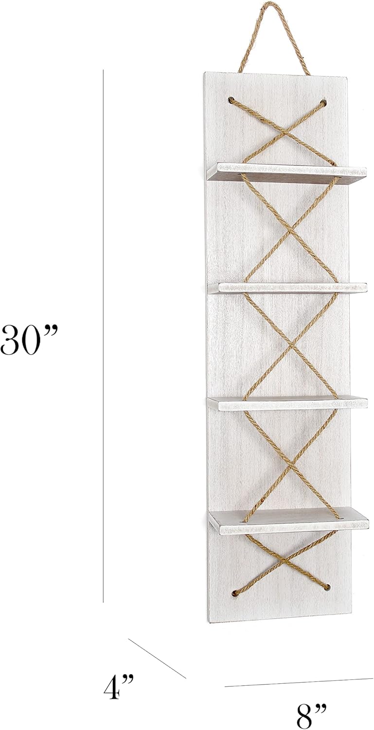 Elegant Designs HG1019-WWH Positano Nautical Rope 4 Bottle Wall Mounted Wine Rack