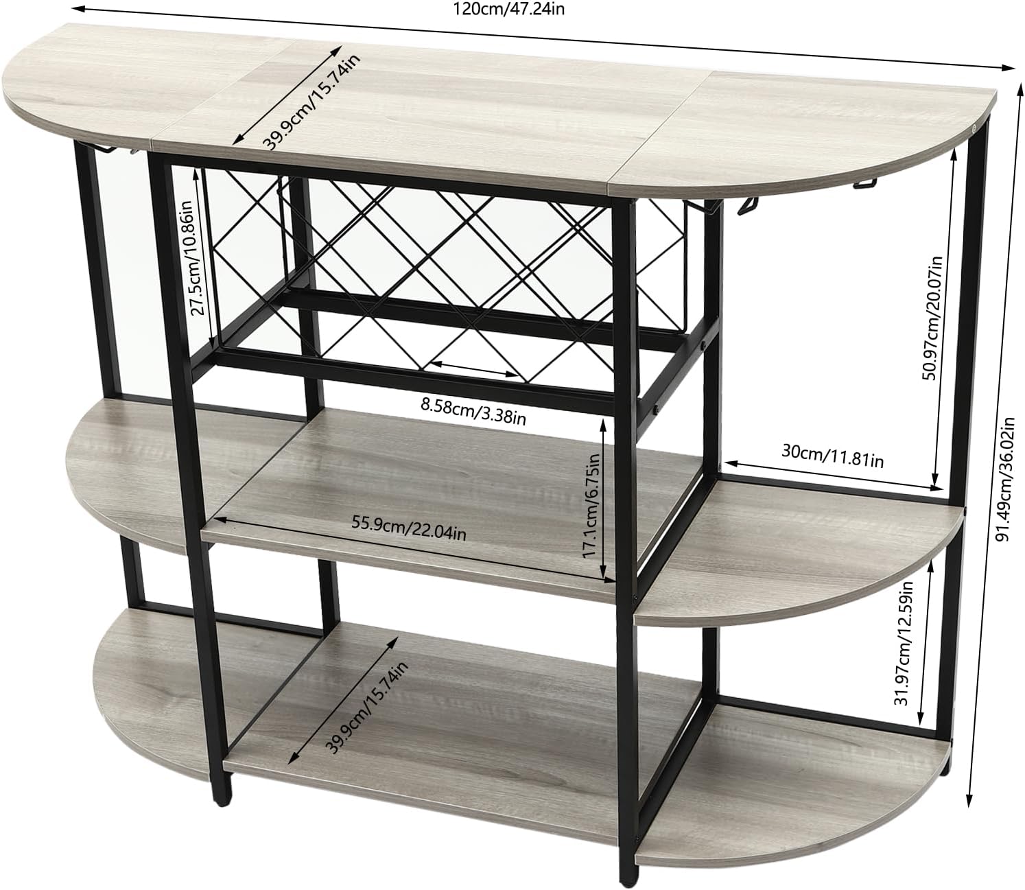 3 Tier Wine Rack Table Industrial Style Grey