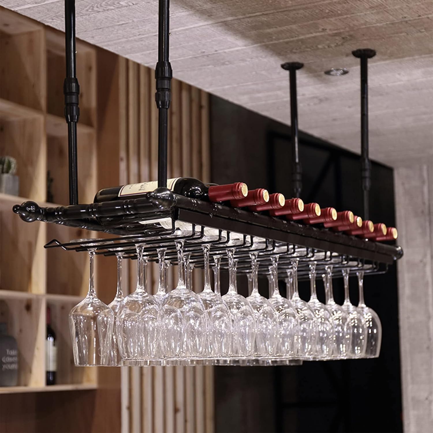 ZJDYDY 2-in-1 Adjustable Wine Rack for Ceiling and Wall