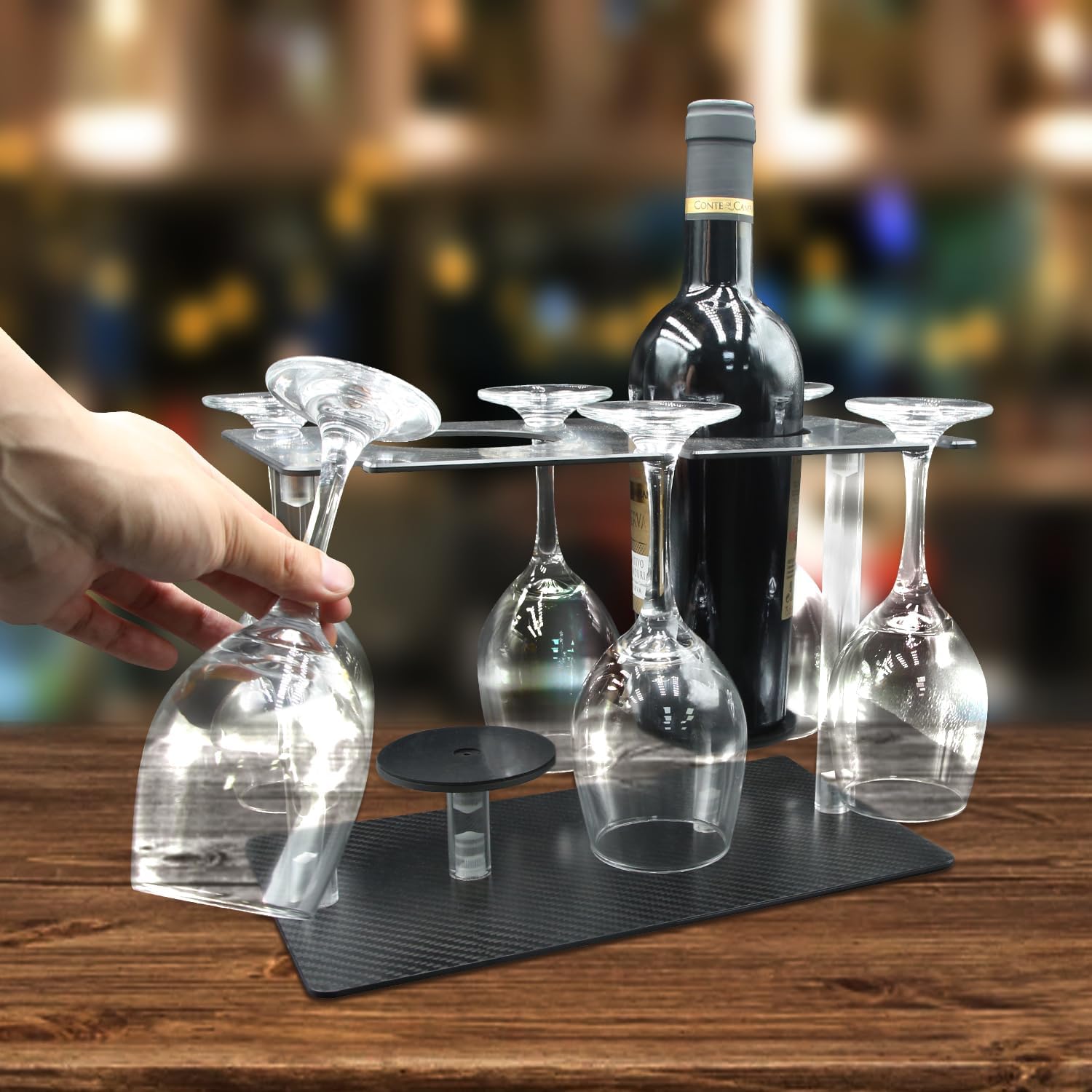 Haflyer Carbon Fiber Wine Rack 2 Bottles 6 Glasses