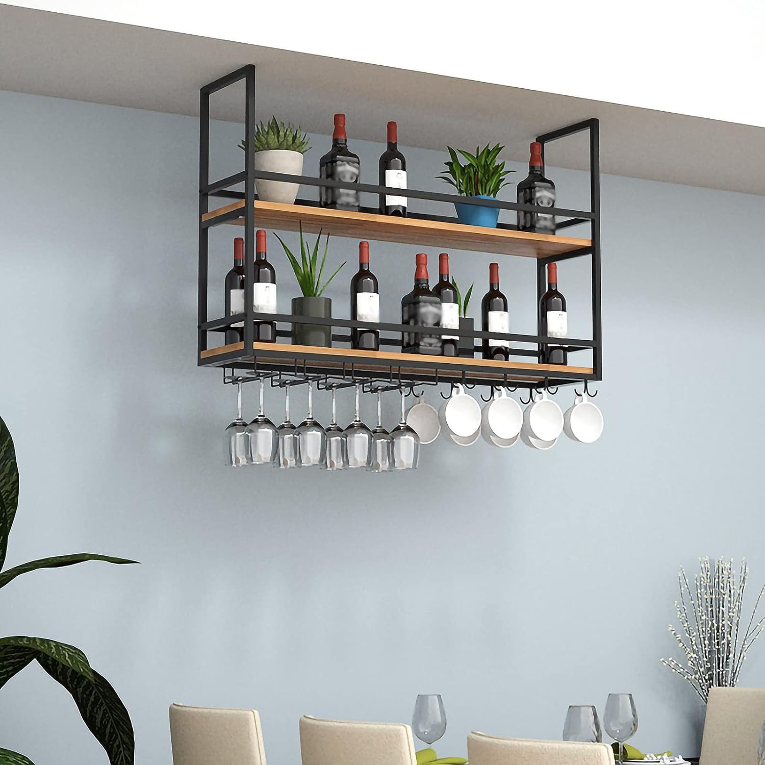 ZJDYDY 2 Tier Wall-Mounted Wine Rack with Stemware Holder