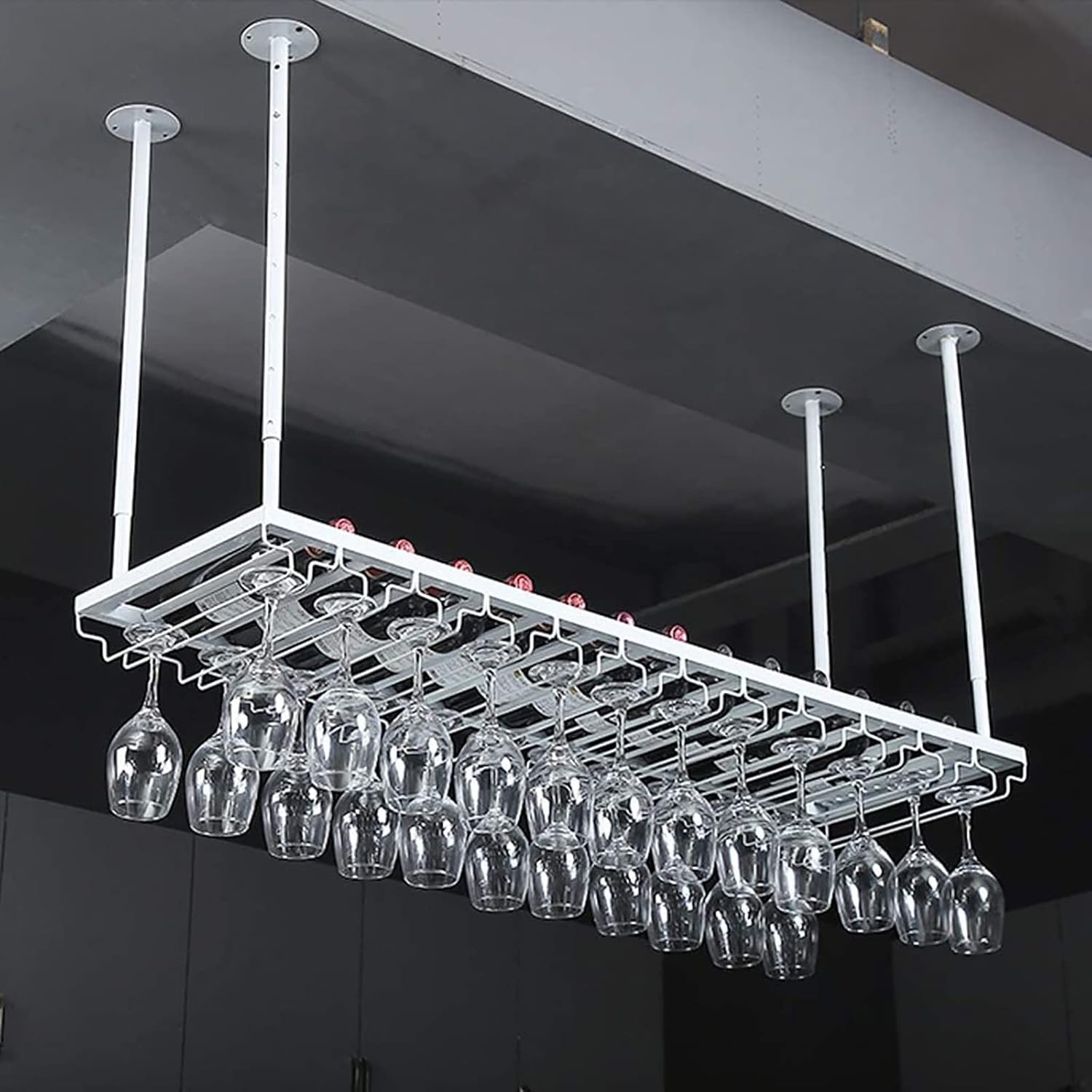 Iron Wine Rack Wall Mounted with Adjustable Height and Glass Holder