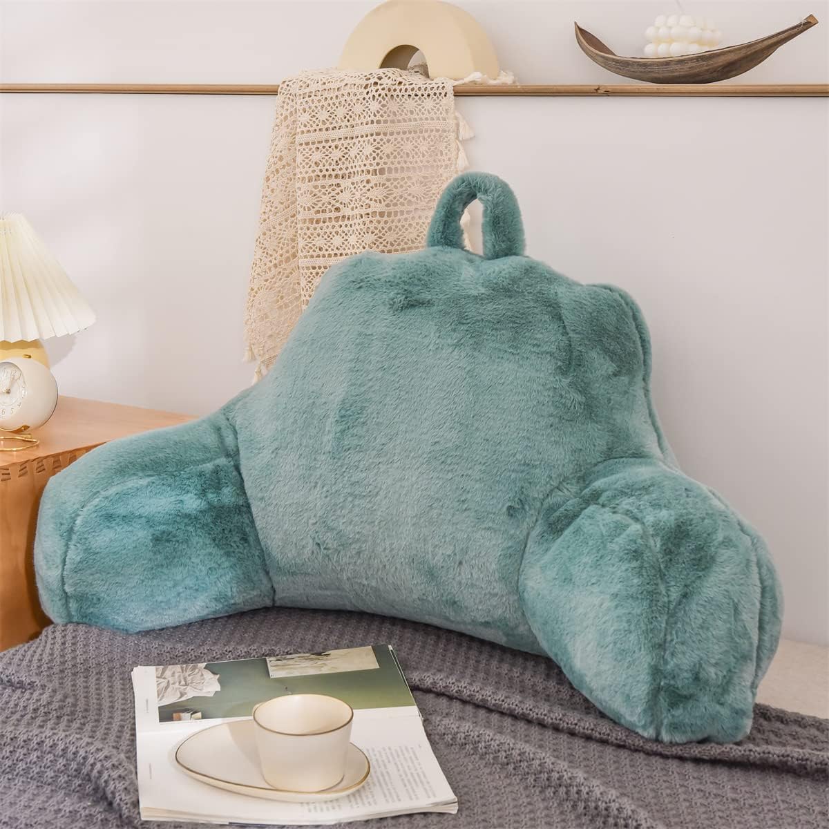 Holawakaka Standard Faux Fur Reading Pillow with Arms