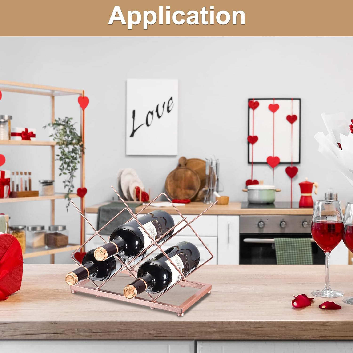Uxcell Rose Gold Freestanding Wine Rack for 5 Bottles 1