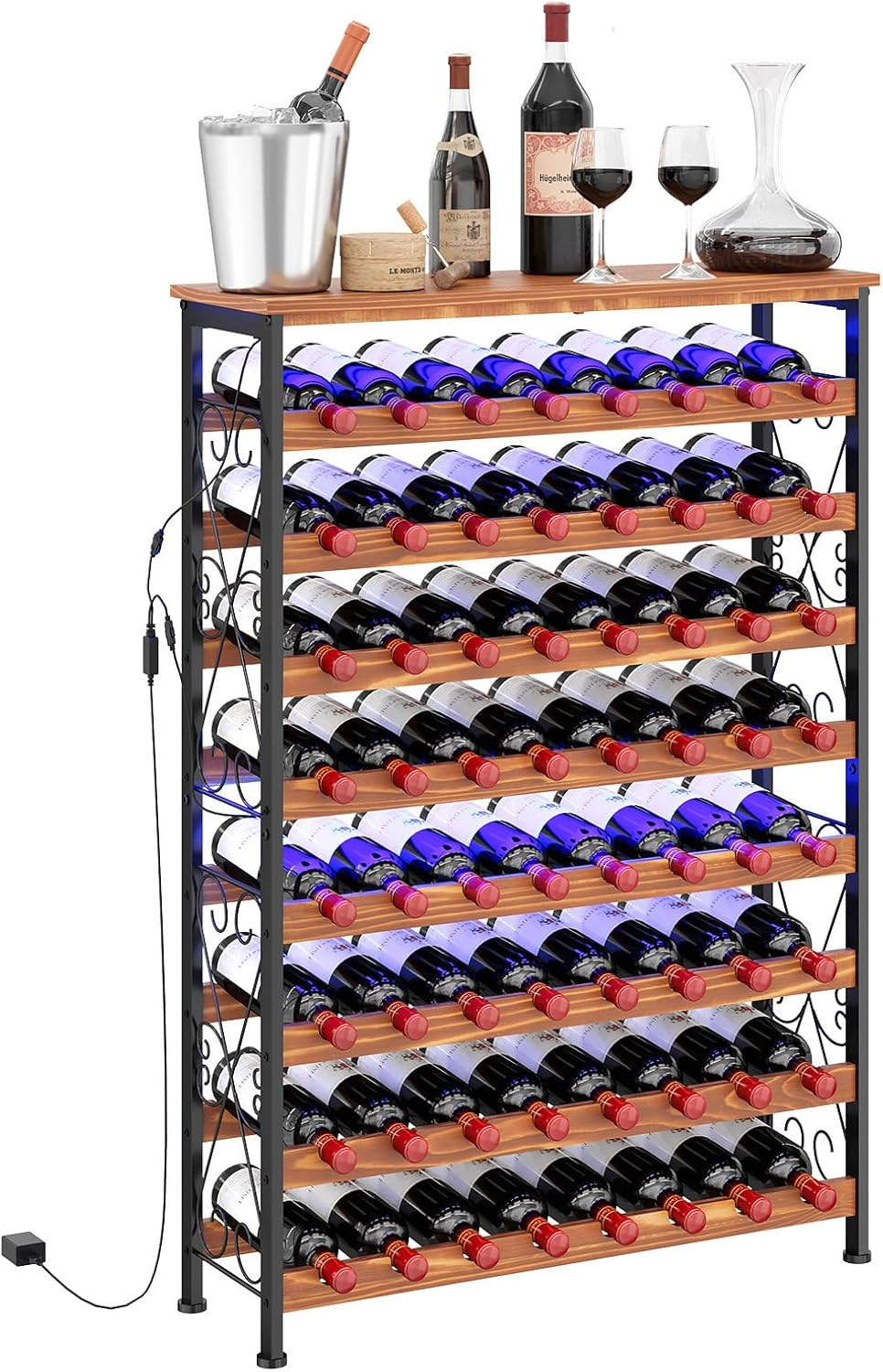 64 Bottles Wine Rack with LED Light and Top Shelf