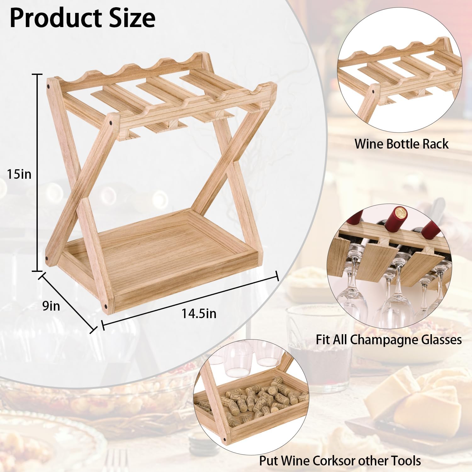 WDSHIYI Wine Rack 4 Bottles 6 Stemware Holder