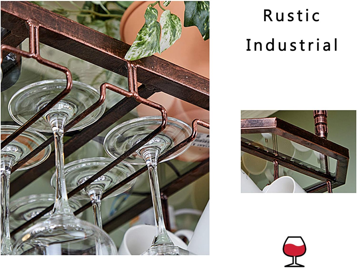 Rustic Bronze Wine Rack with Adjustable Glass Holder