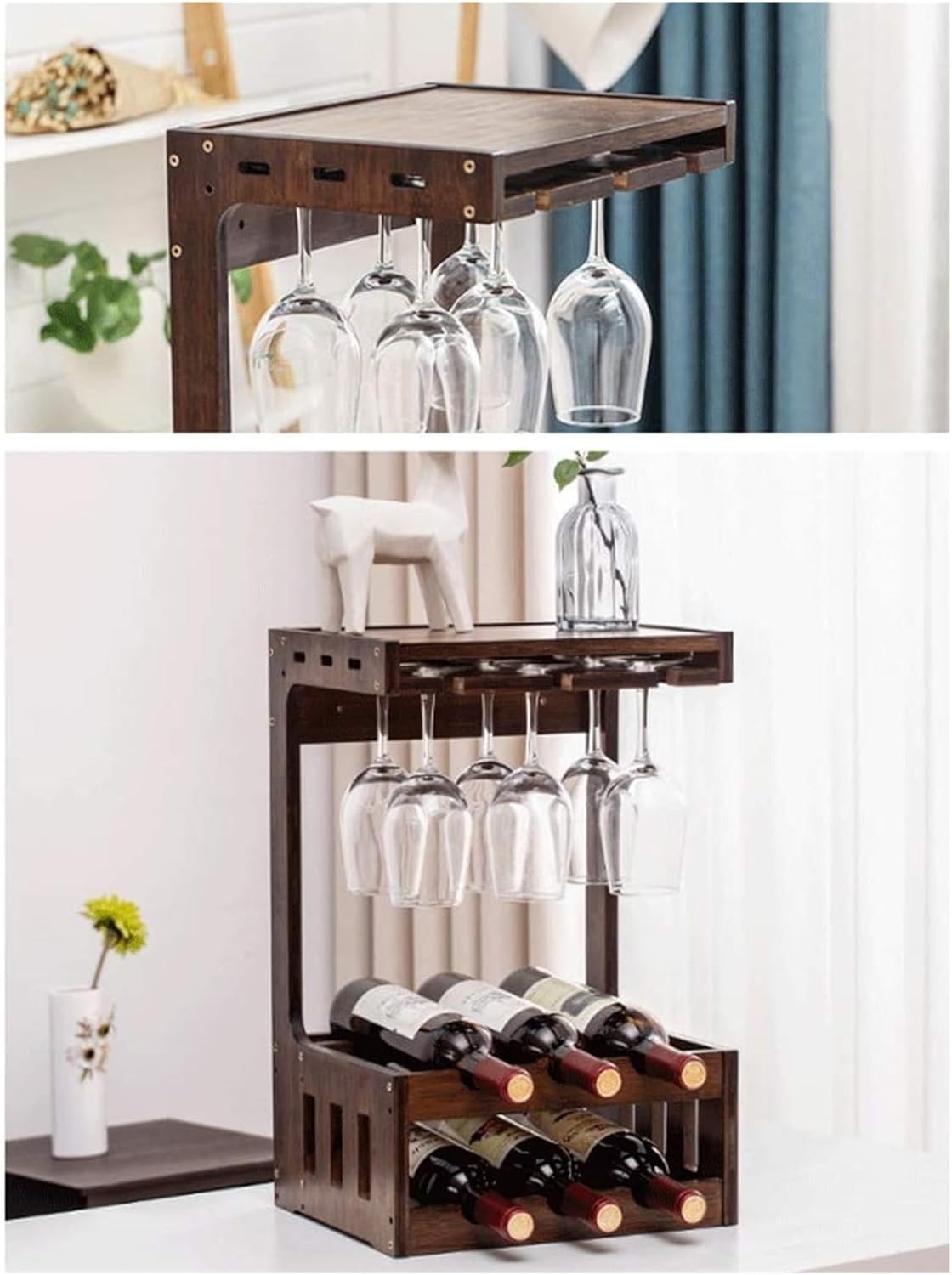 OXOAMP Freestanding Wine Rack with 6 Bottles and Glasses Holder