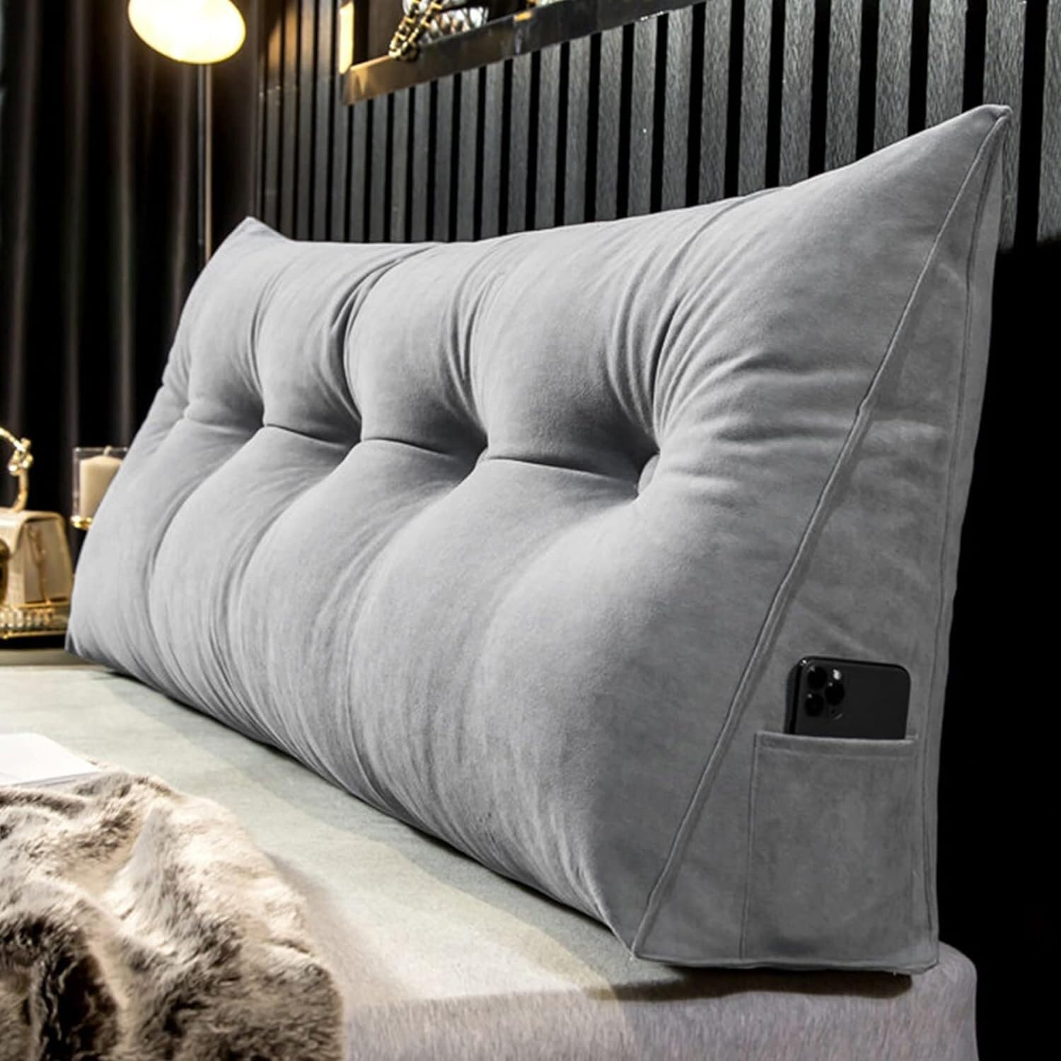 COZMAX Queen Wedge Pillow Headboard with Dark Grey Cover
