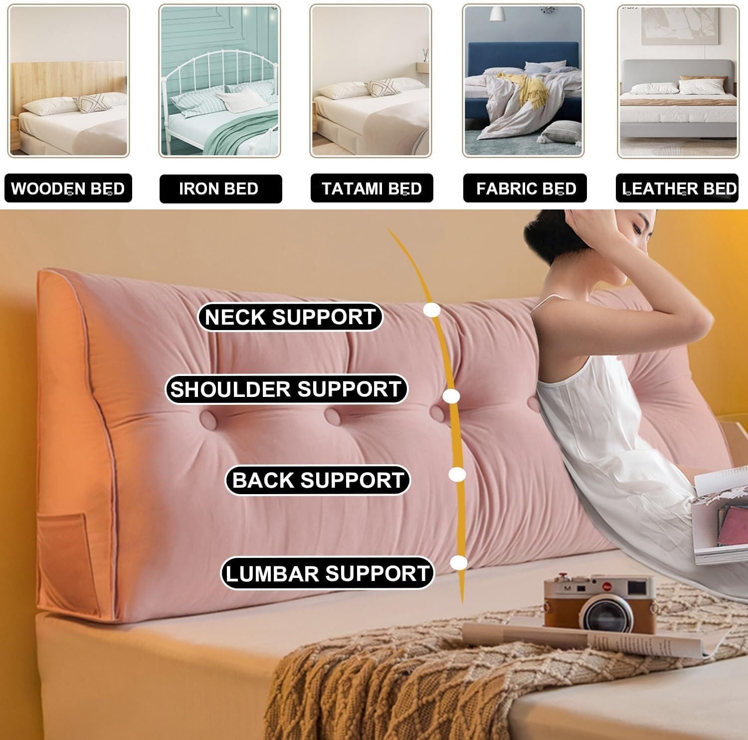 Pink Triangular Headboard Pillow with Removable Cover