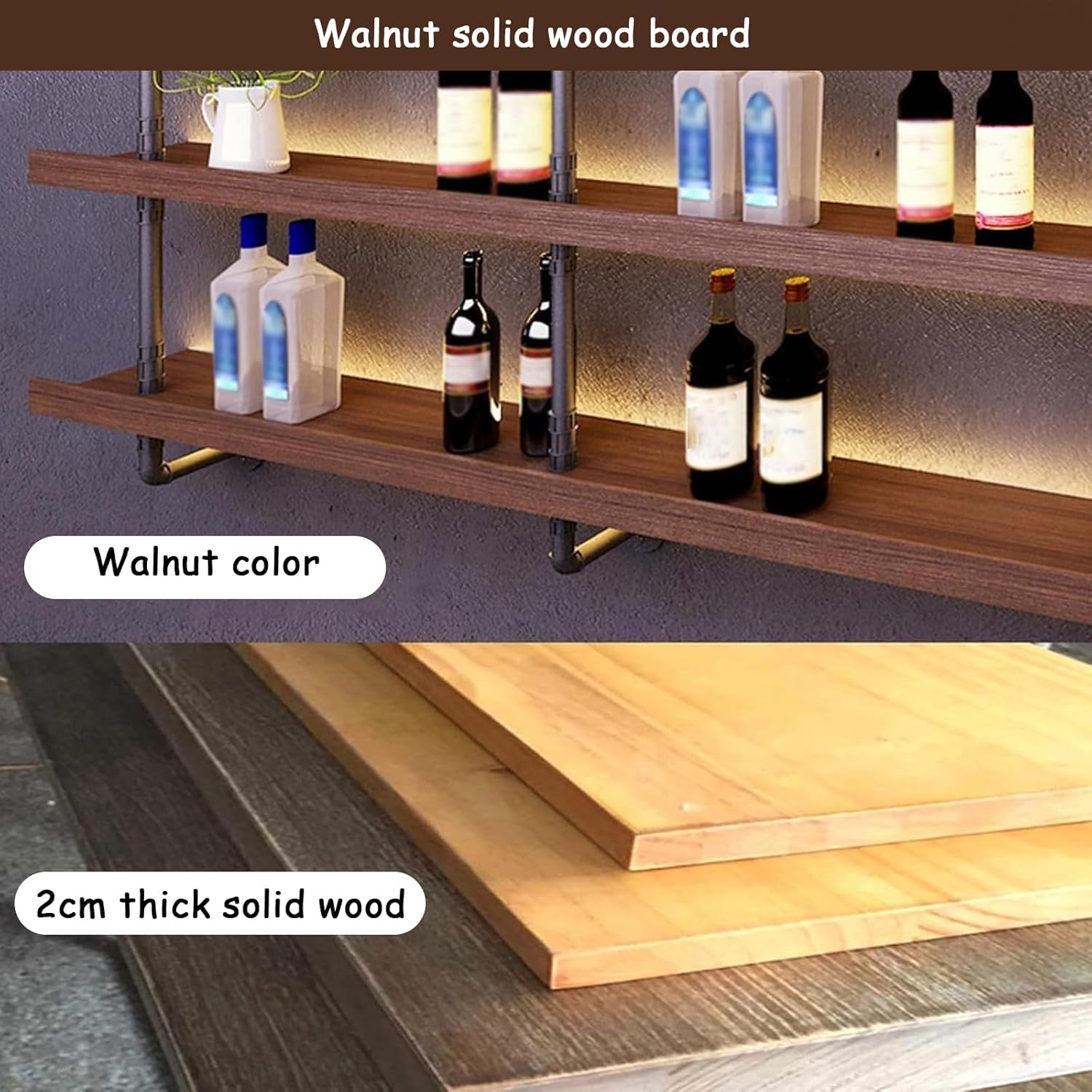 708in Large Solid Wood Wine Rack with LED Light