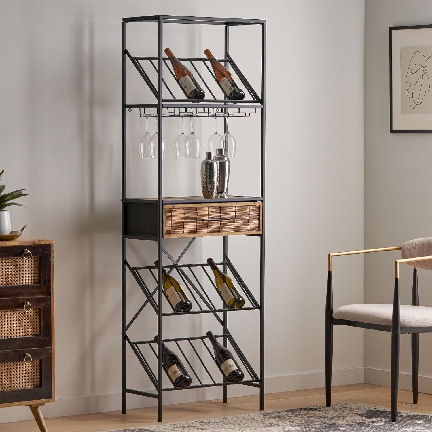 BGTR Freestanding Wine Rack with Storage and Glass Holder