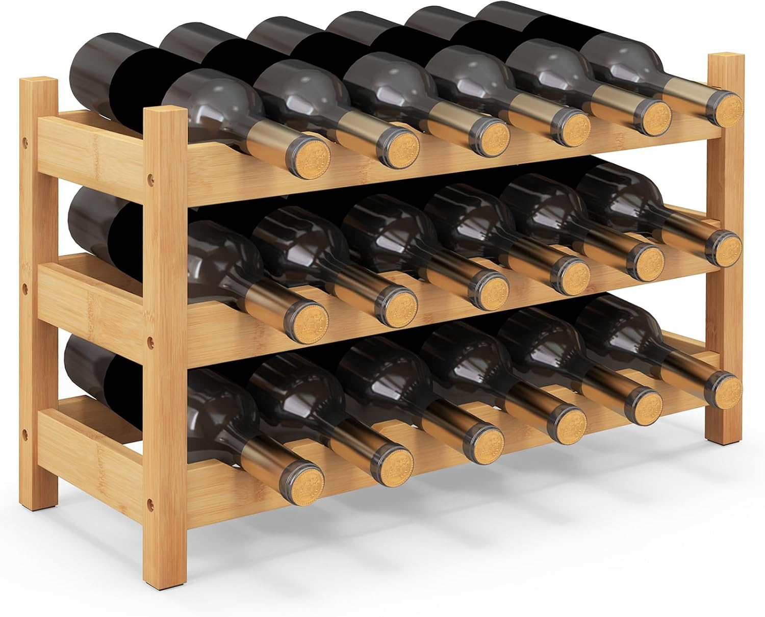 COSTWAY 3-Tier Bamboo Wine Rack 18-Bottle Organizer