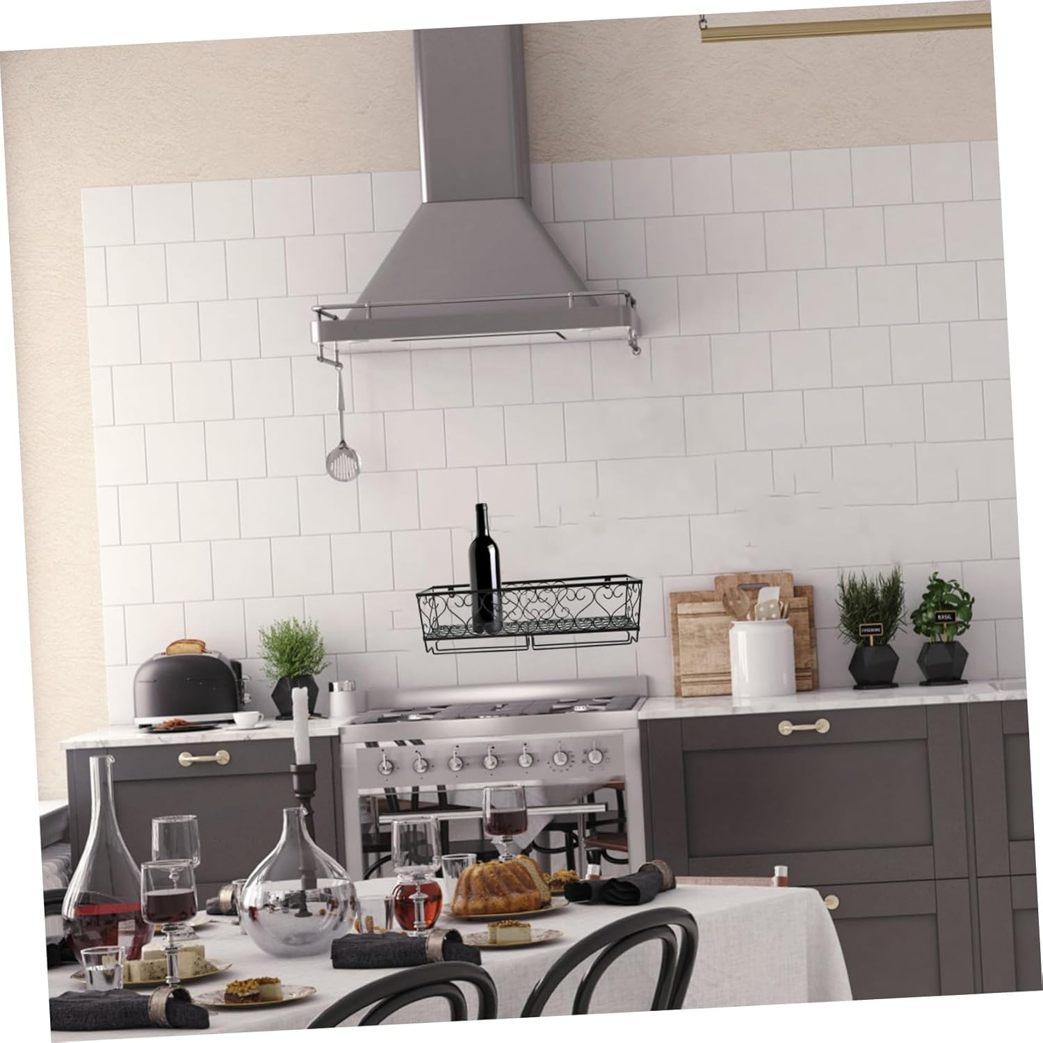 Ciieeo Wall Mounted Wine Rack with Goblet Holder 50cm Black Iron Design