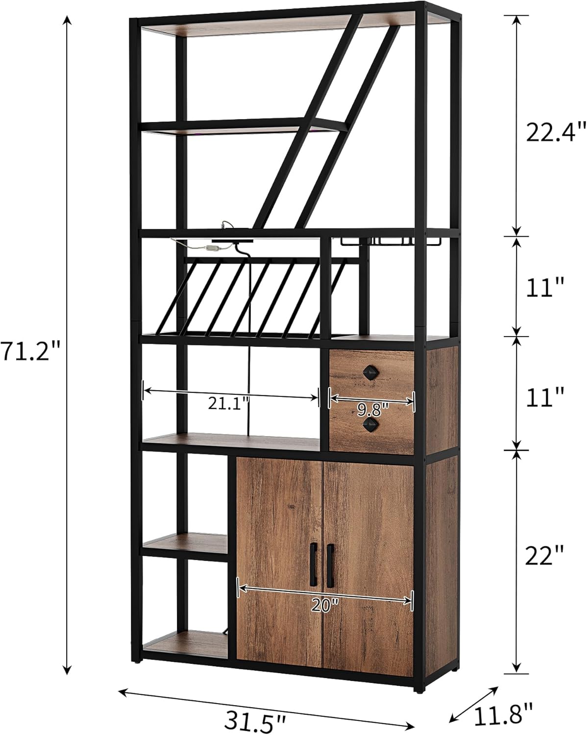 Amyove Freestanding Wine Rack with USB and LED Lights