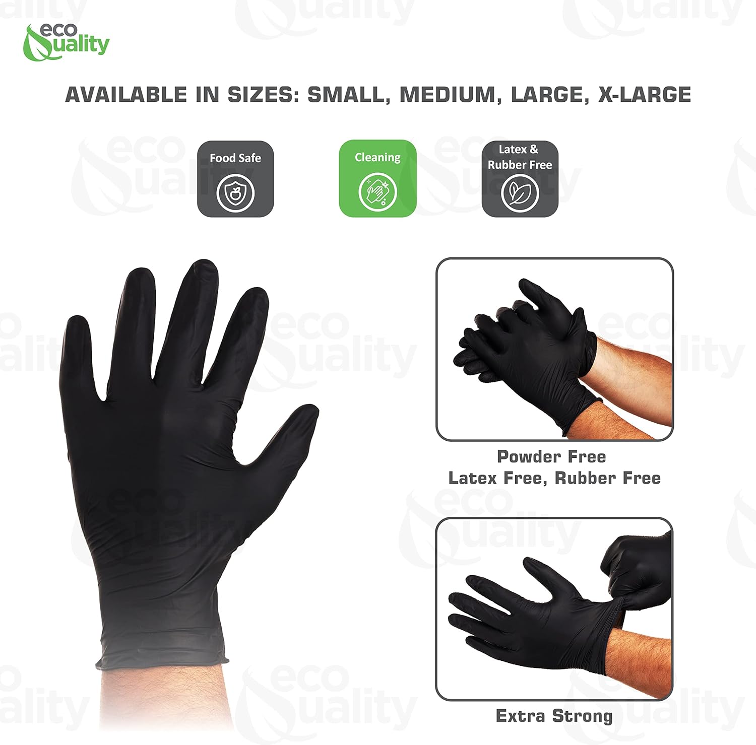 EcoQuality Disposable Black Nitrile Gloves - 4 Mil 500 Count