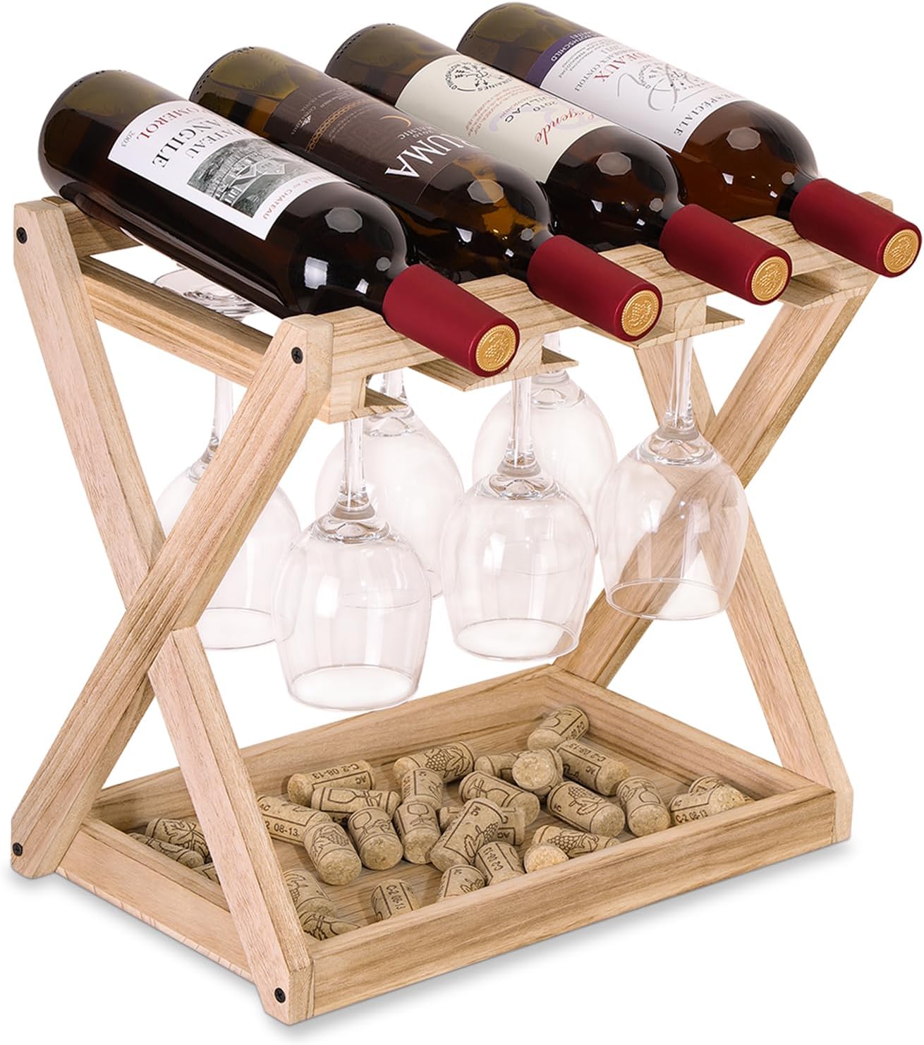 WDSHIYI Wine Rack 4 Bottles 6 Stemware Holder