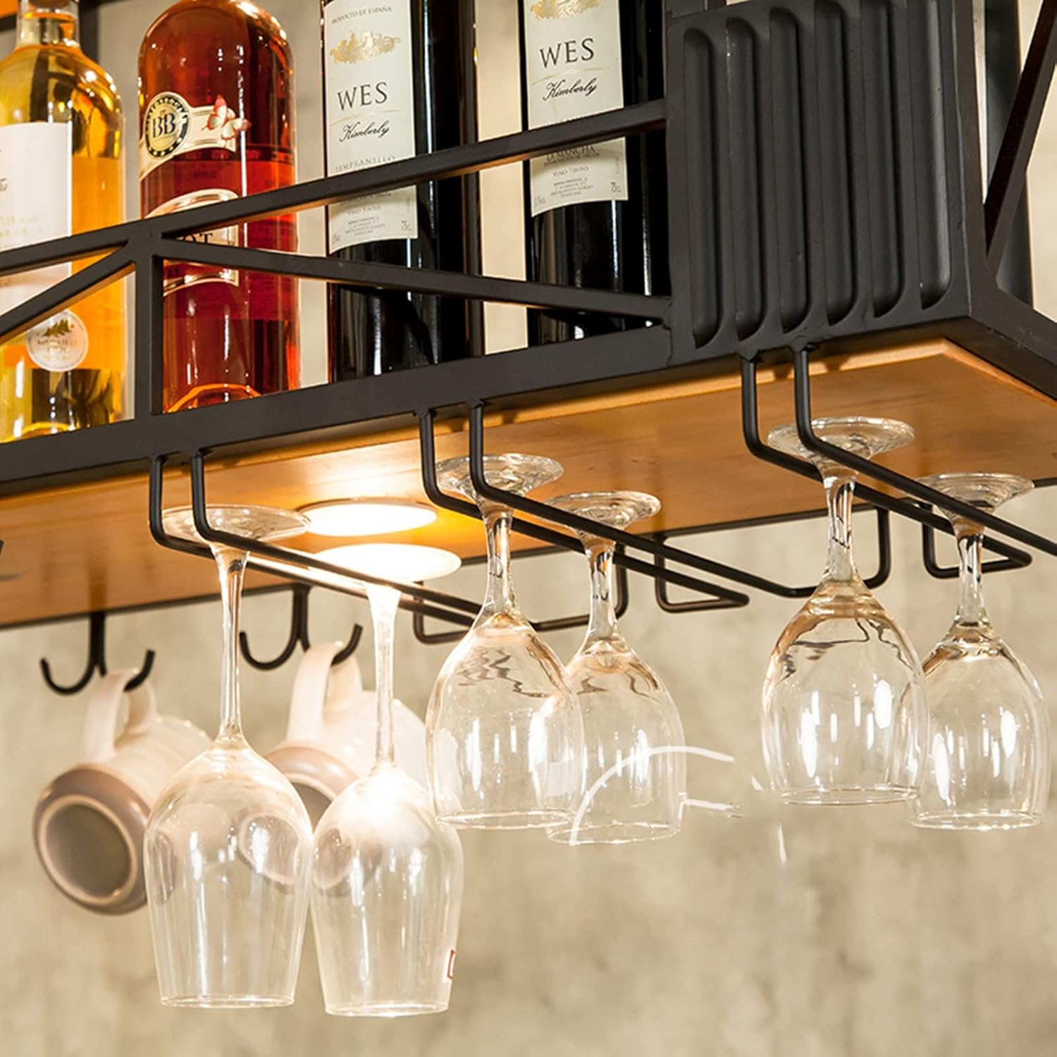 LYLFF Ceiling Wine Rack with Dual Layer Storage