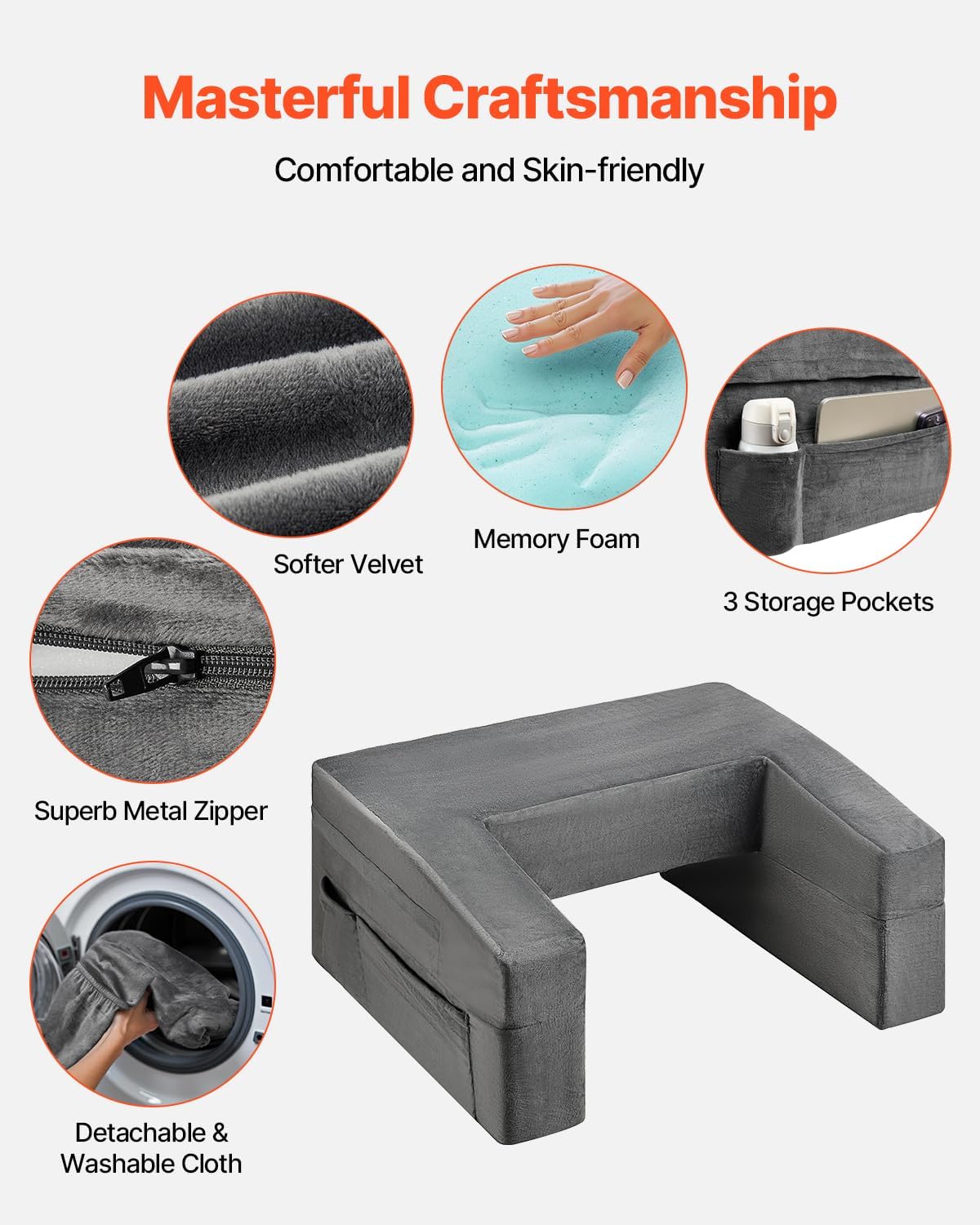 VEVOR Reading Pillow with Memory Foam and Cup Holder