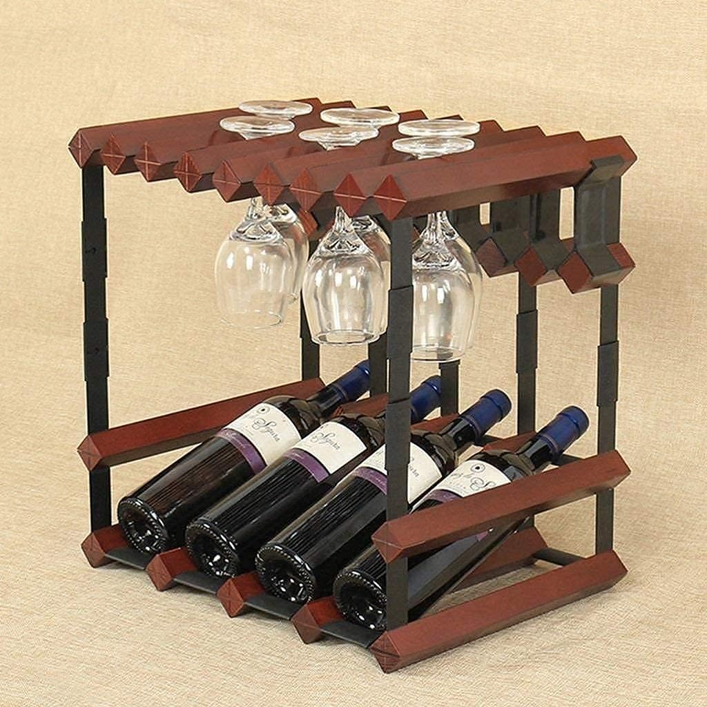 LASEVE Freestanding Wine Rack with Wooden Top and Metal Frame