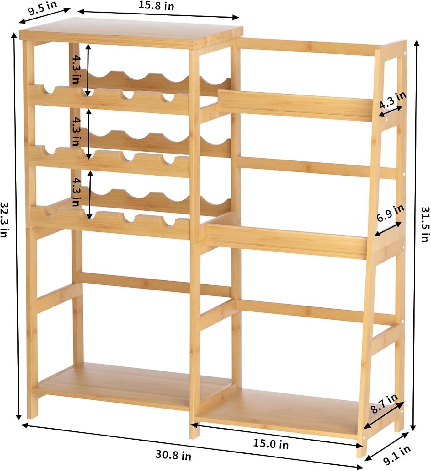 VASMIA Bamboo Liquor Display Shelf Cabinet
