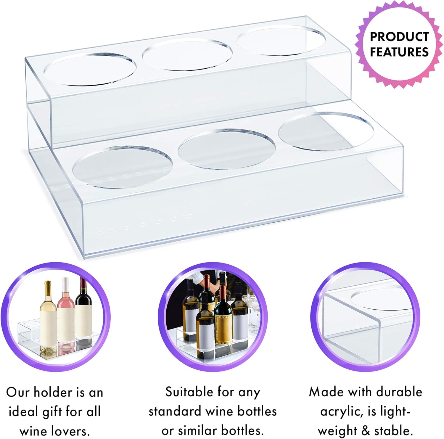 Srenta 6-Bottle Acrylic Wine Display Riser with 2 Tiers