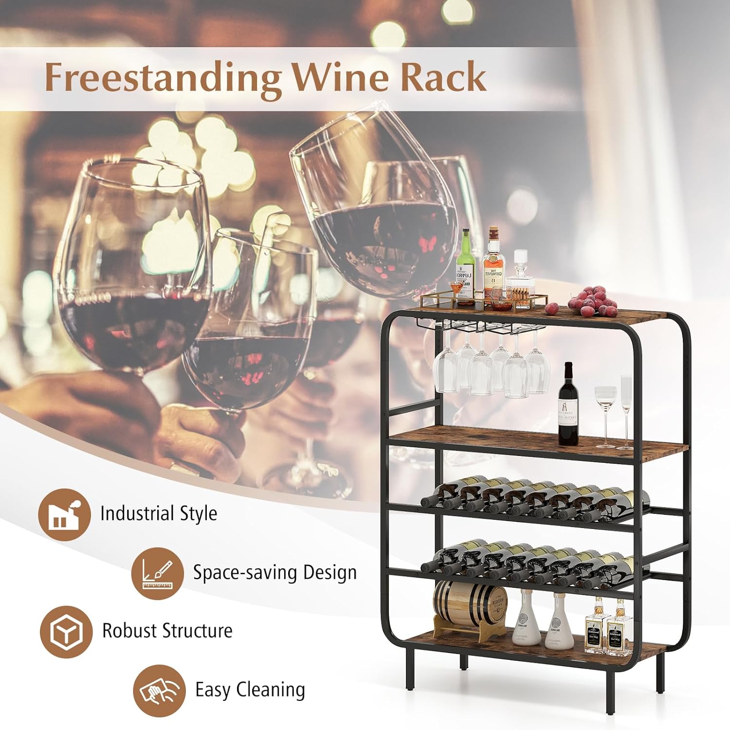 Giantex 5-Tier Freestanding Wine Rack with 12-Glass Holders