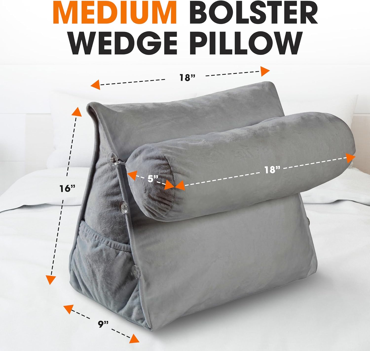 Cheer Collection Reading Wedge Pillow Gray