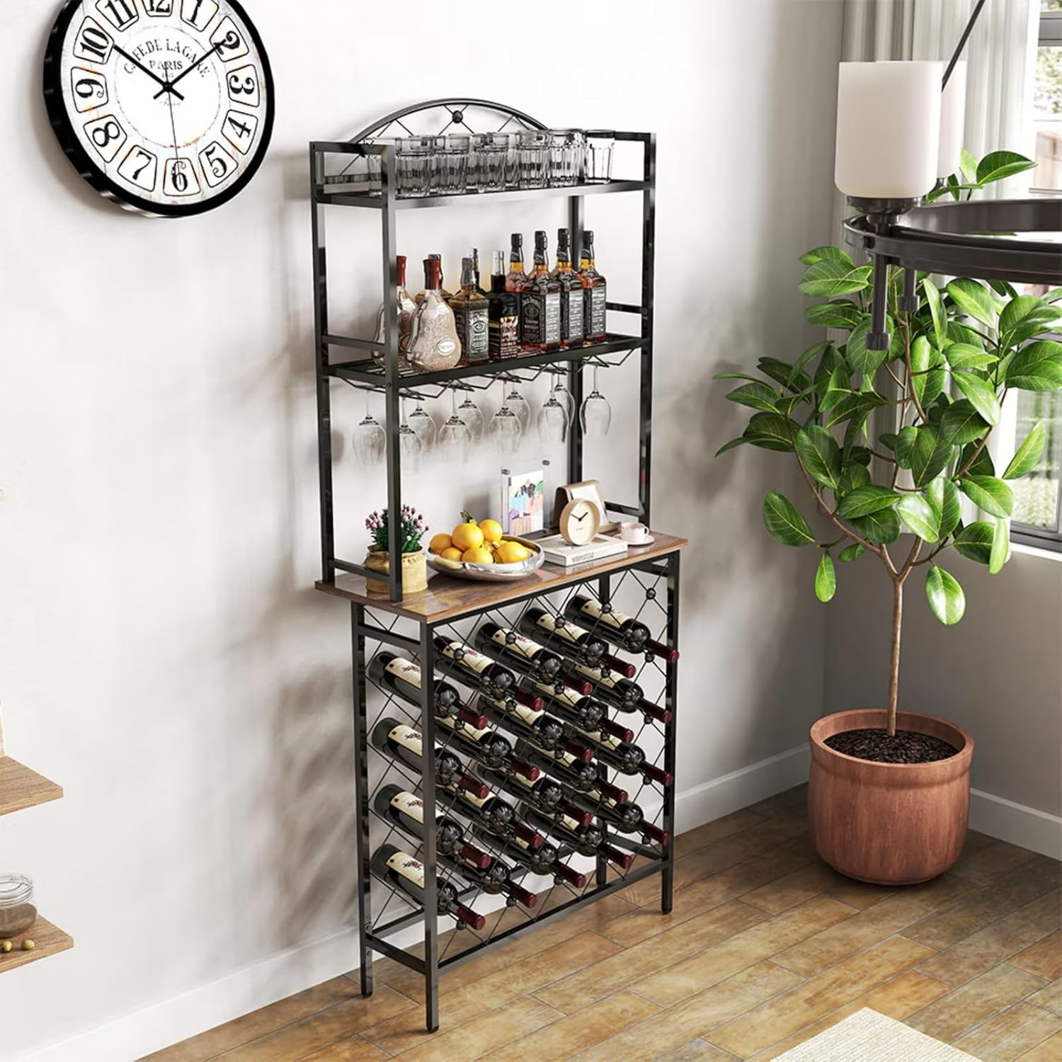 20-Bottle Floor Wine Rack with Glass Holder and Shelves
