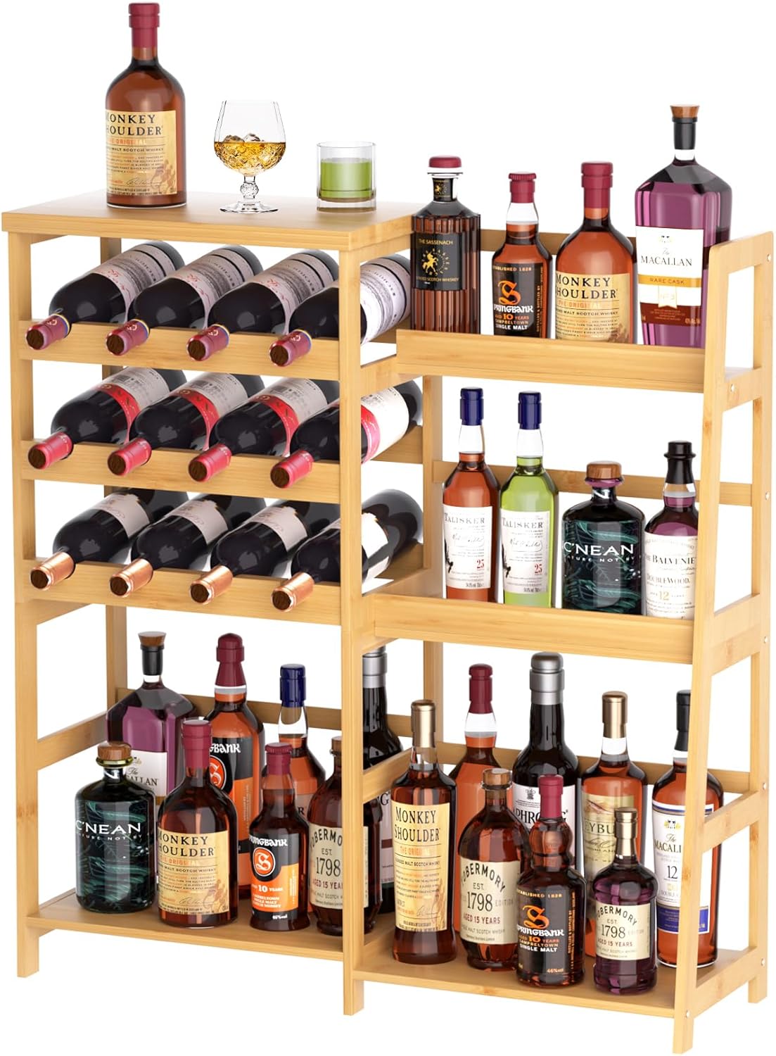 VASMIA Bamboo Liquor Display Shelf Cabinet