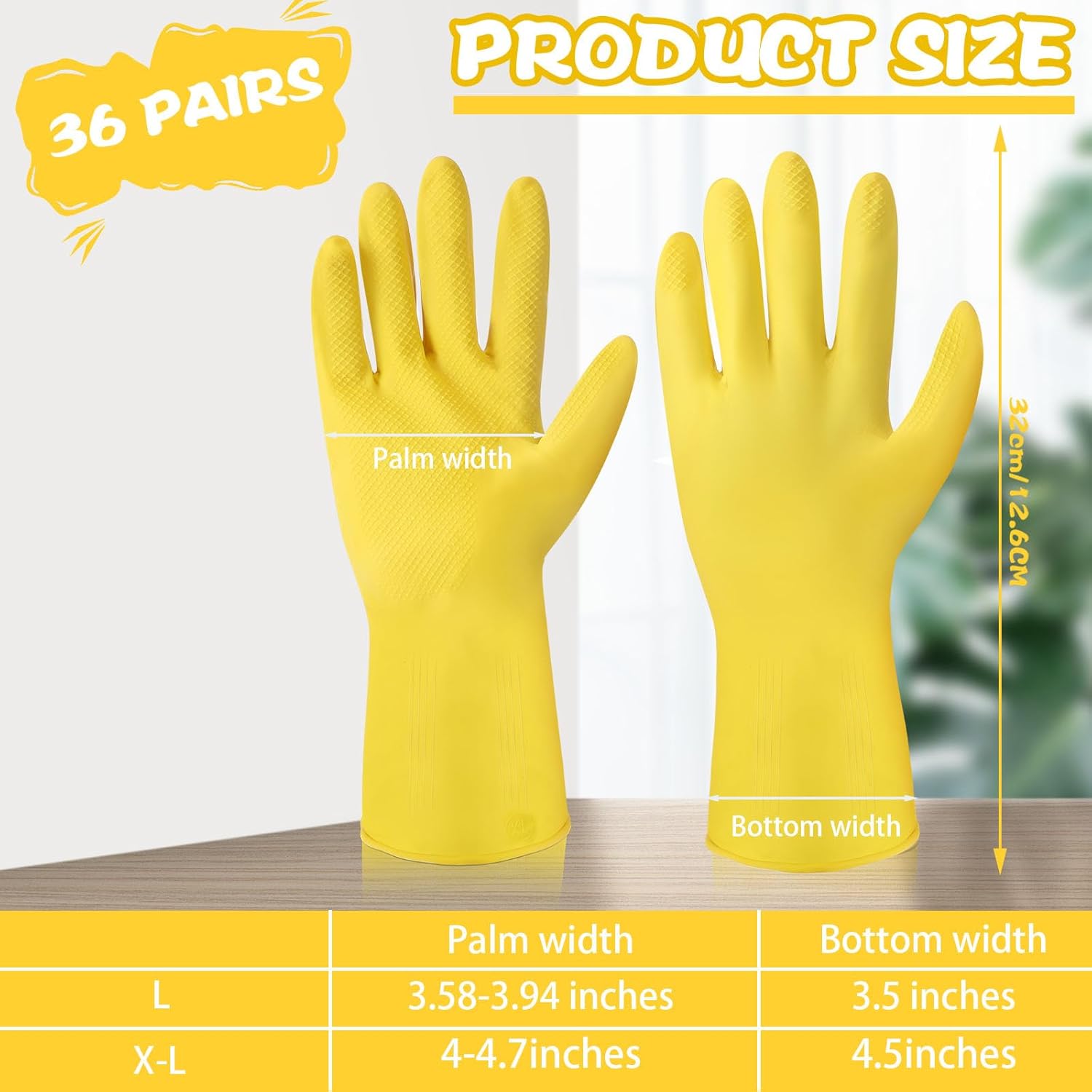 36 Pair Reusable Rubber Dishwashing Gloves for Kitchen Cleaning and Gardening
