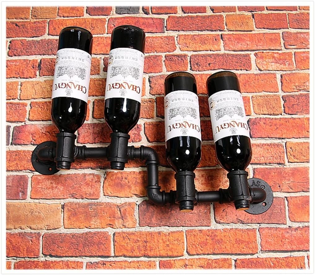 LUNEZY Wall Mounted Wine Rack Industrial Rustic Design Holds 4 Bottles