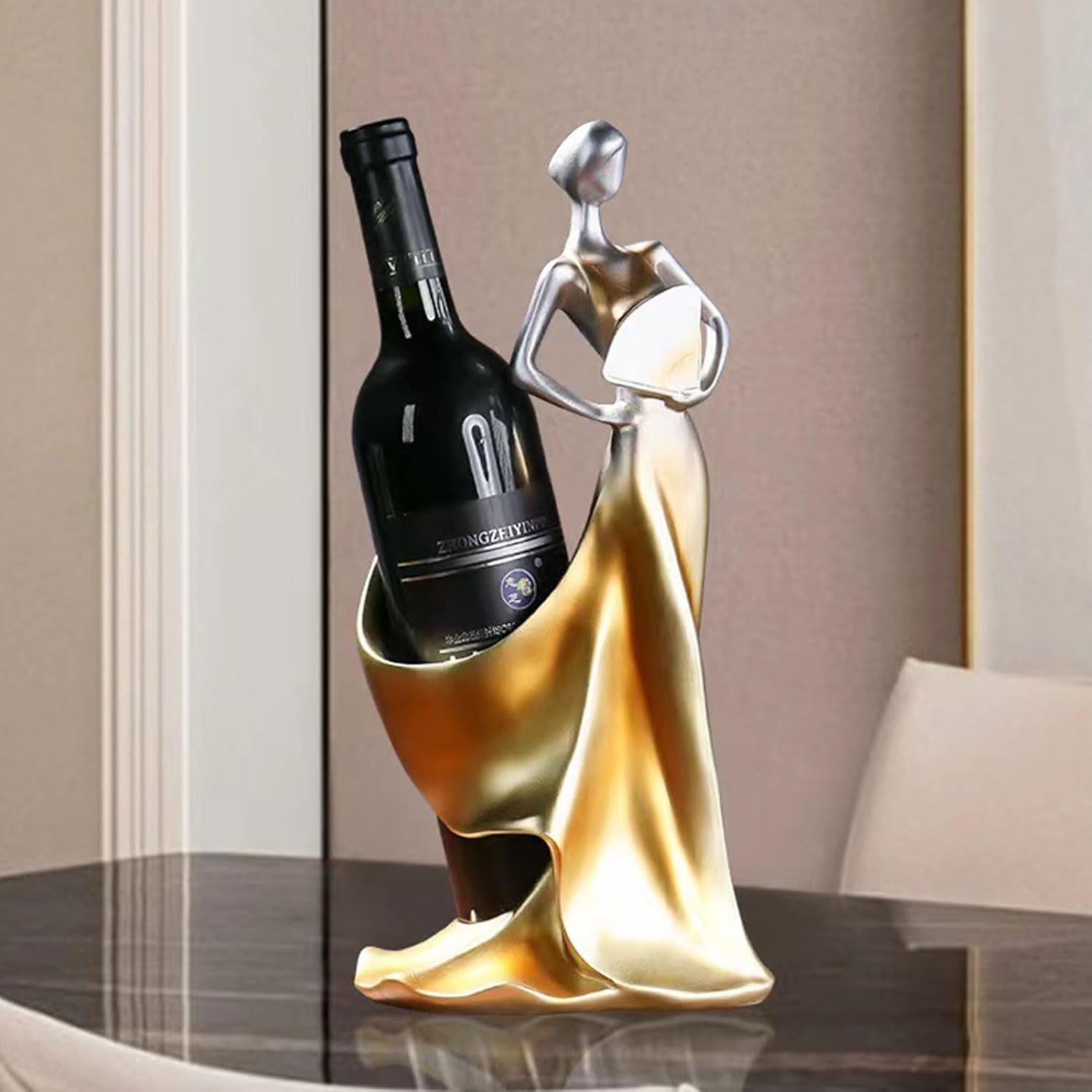 Resin Wine Bottle Holder with Dancing Girl Decor