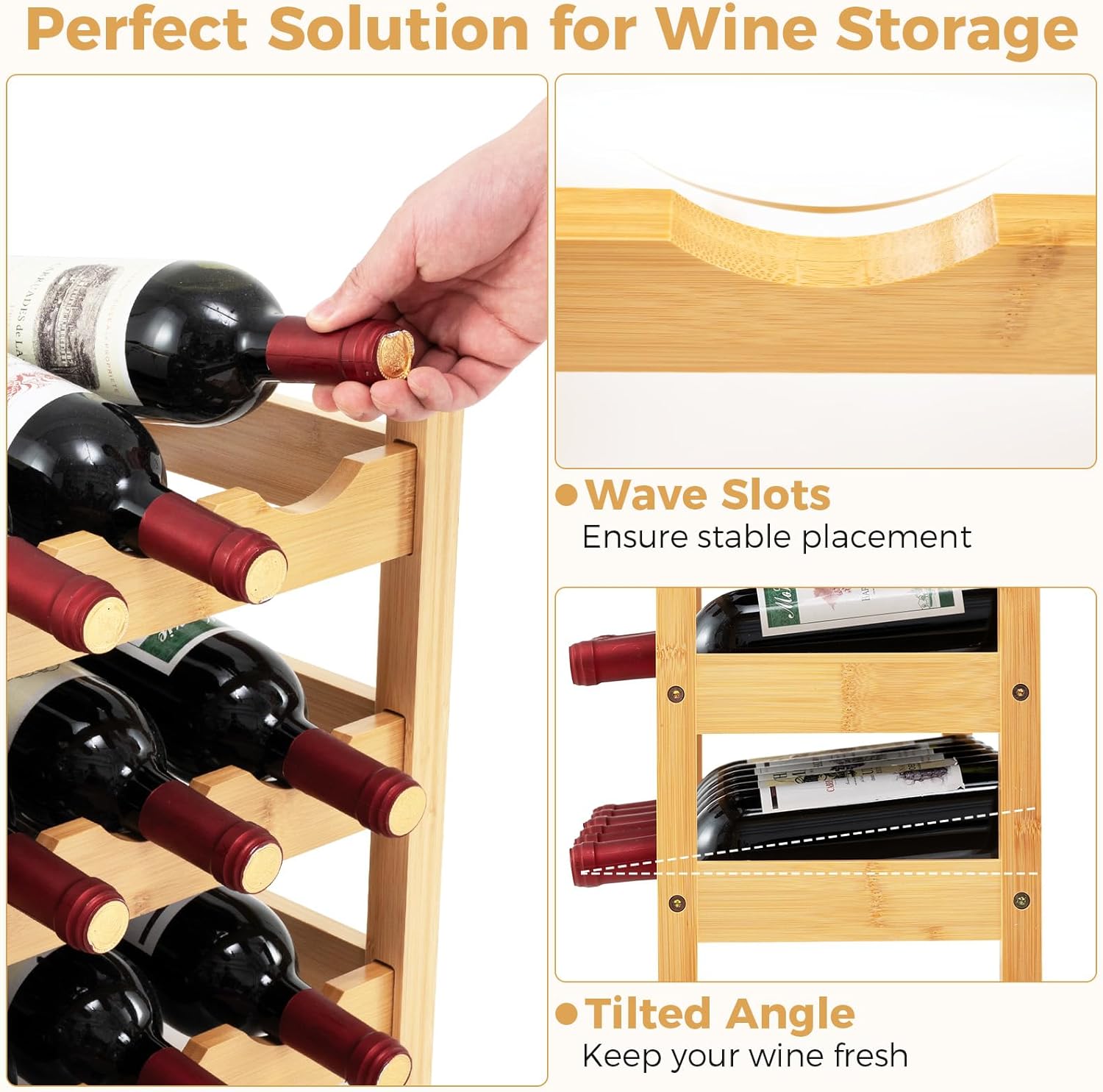 COSTWAY 3-Tier Bamboo Wine Rack 18-Bottle Organizer