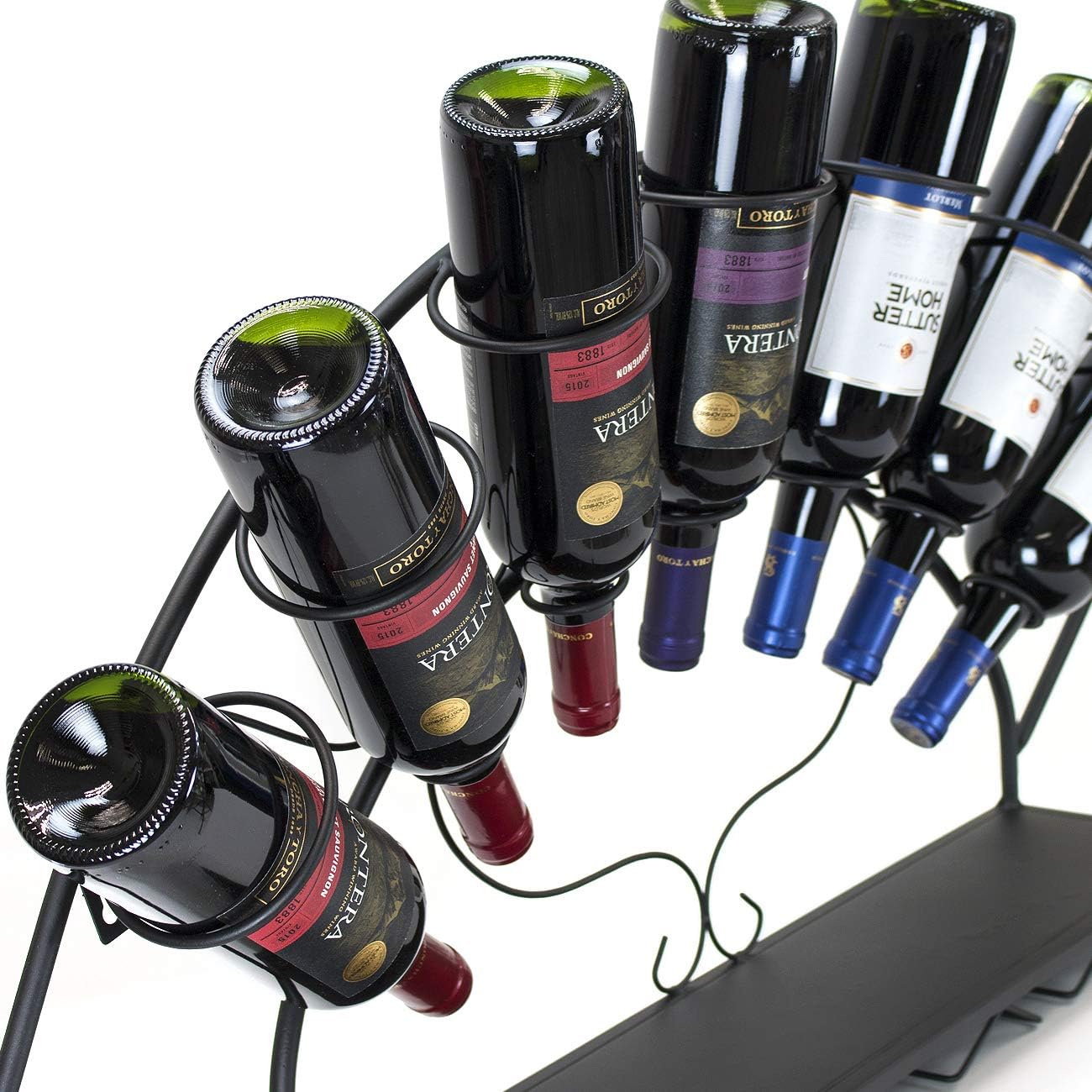Sorbus Wall-Mounted Wine Rack with Glass Holder - Holds 7 Bottles and 5 Glasses Black