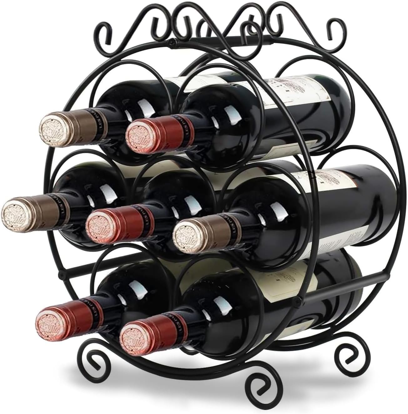 7-Bottle Iron Wine Rack for Countertop and Bar