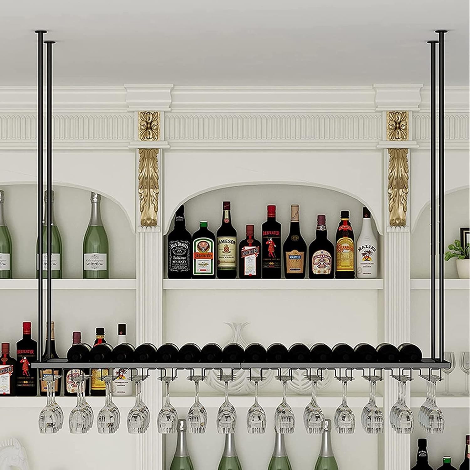 Adjustable Height Wall-Mounted Wine Rack for Bars and Kitchens
