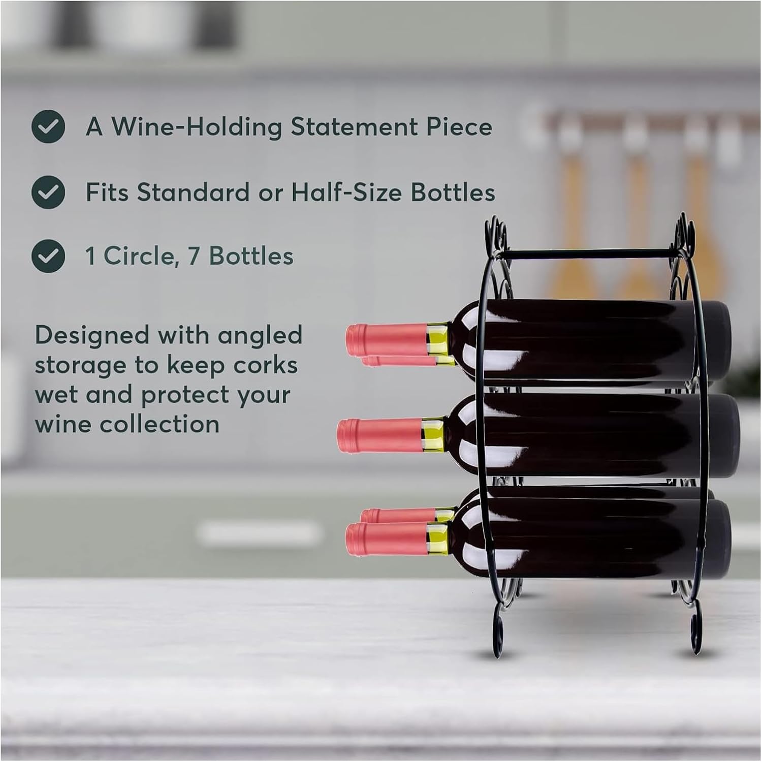 7-Bottle Iron Wine Rack for Countertop and Bar