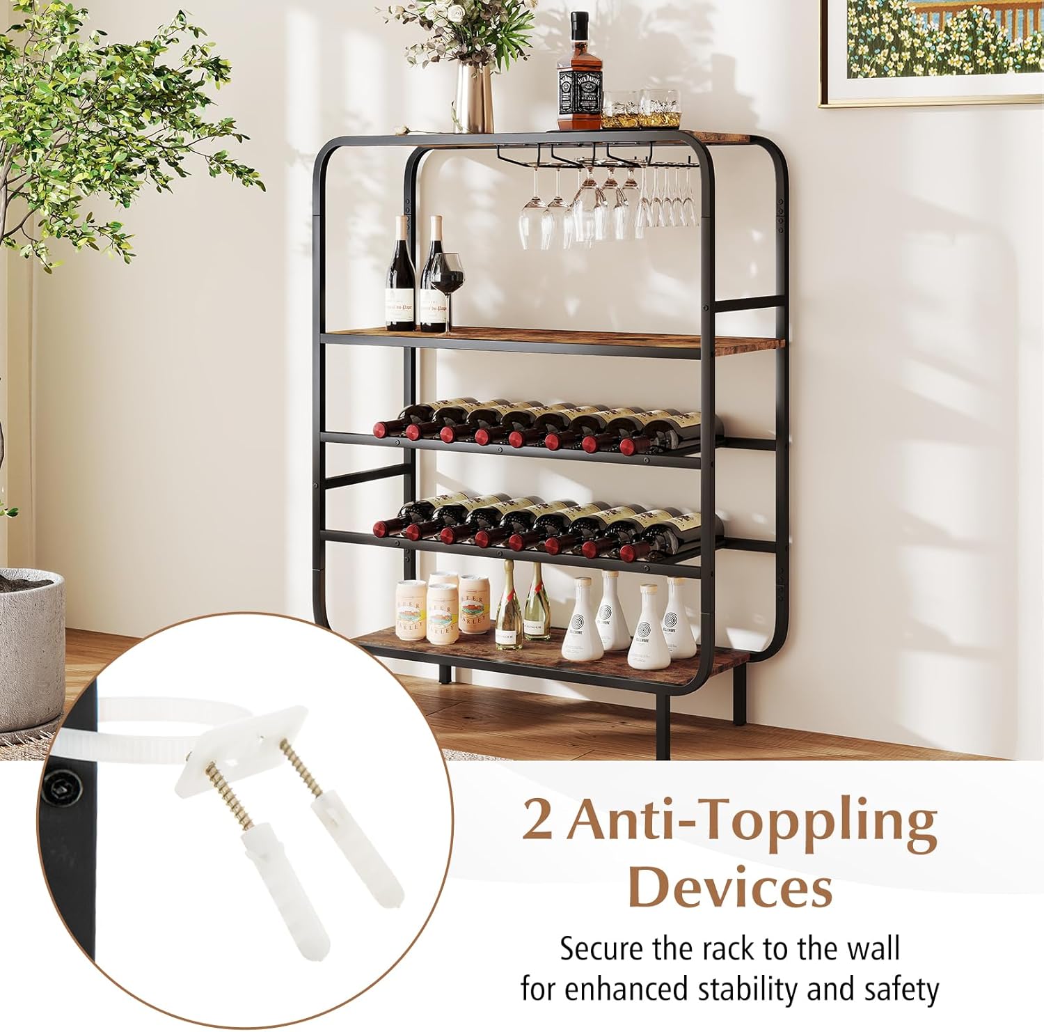 Giantex 5-Tier Freestanding Wine Rack with 12-Glass Holders