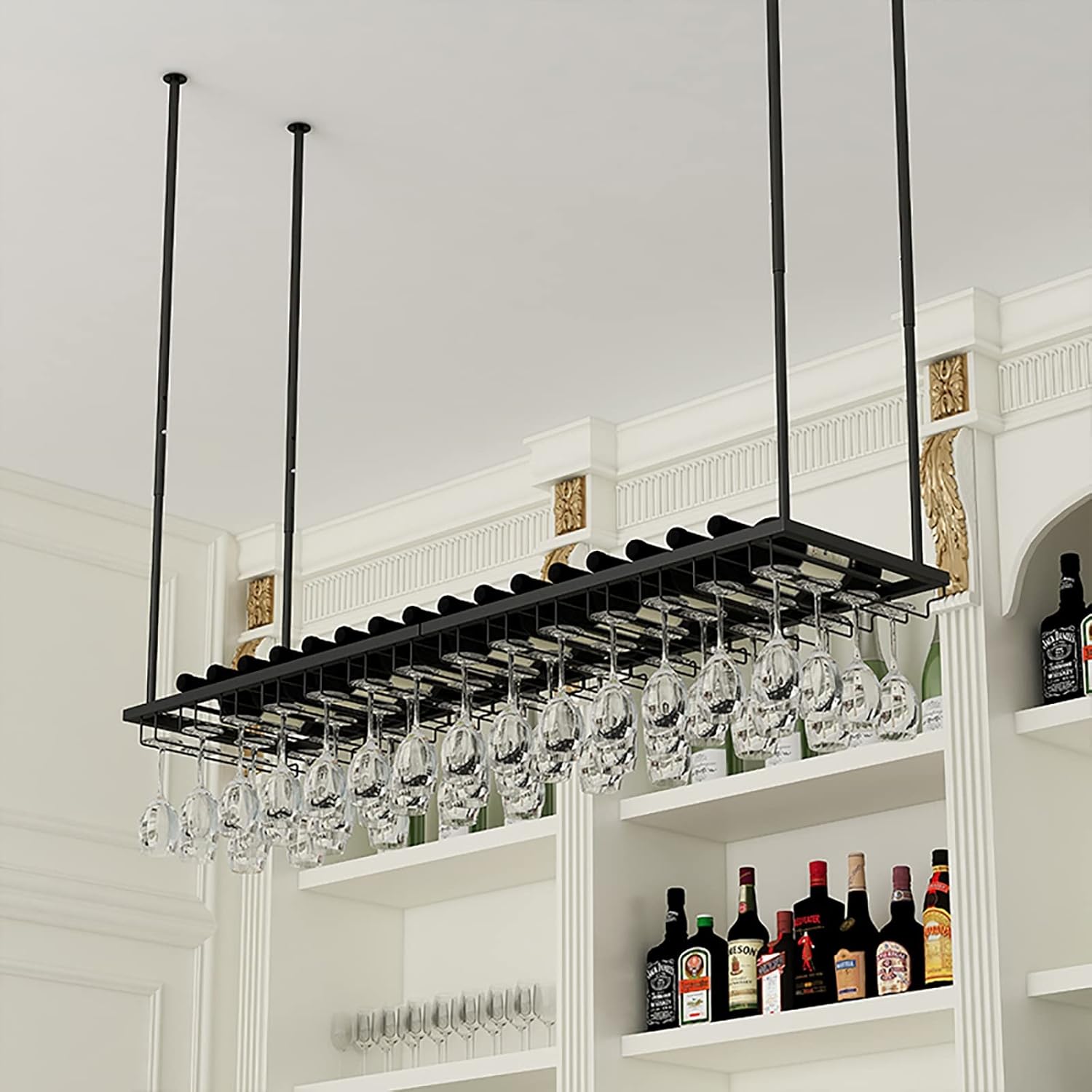 Adjustable Height Wall-Mounted Wine Rack for Bars and Kitchens