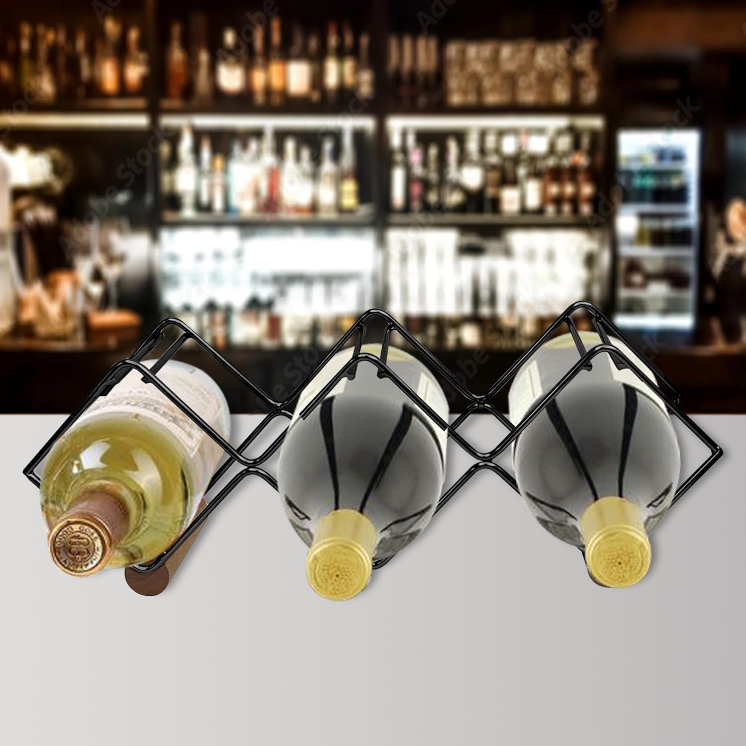 Nu Steel 5 Bottles Tabletop Wine Holder Black 1