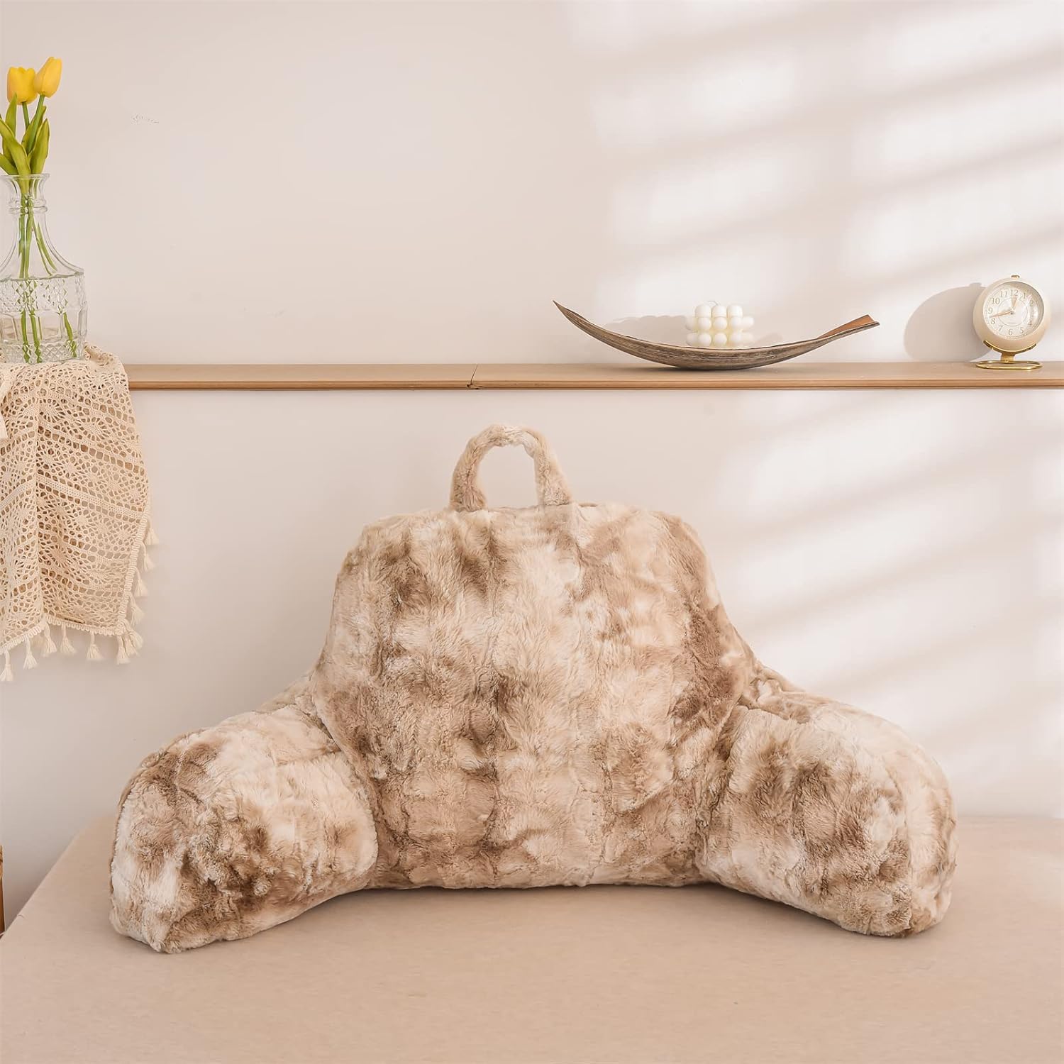 A Nice Night Faux Fur Reading Pillow with Arms
