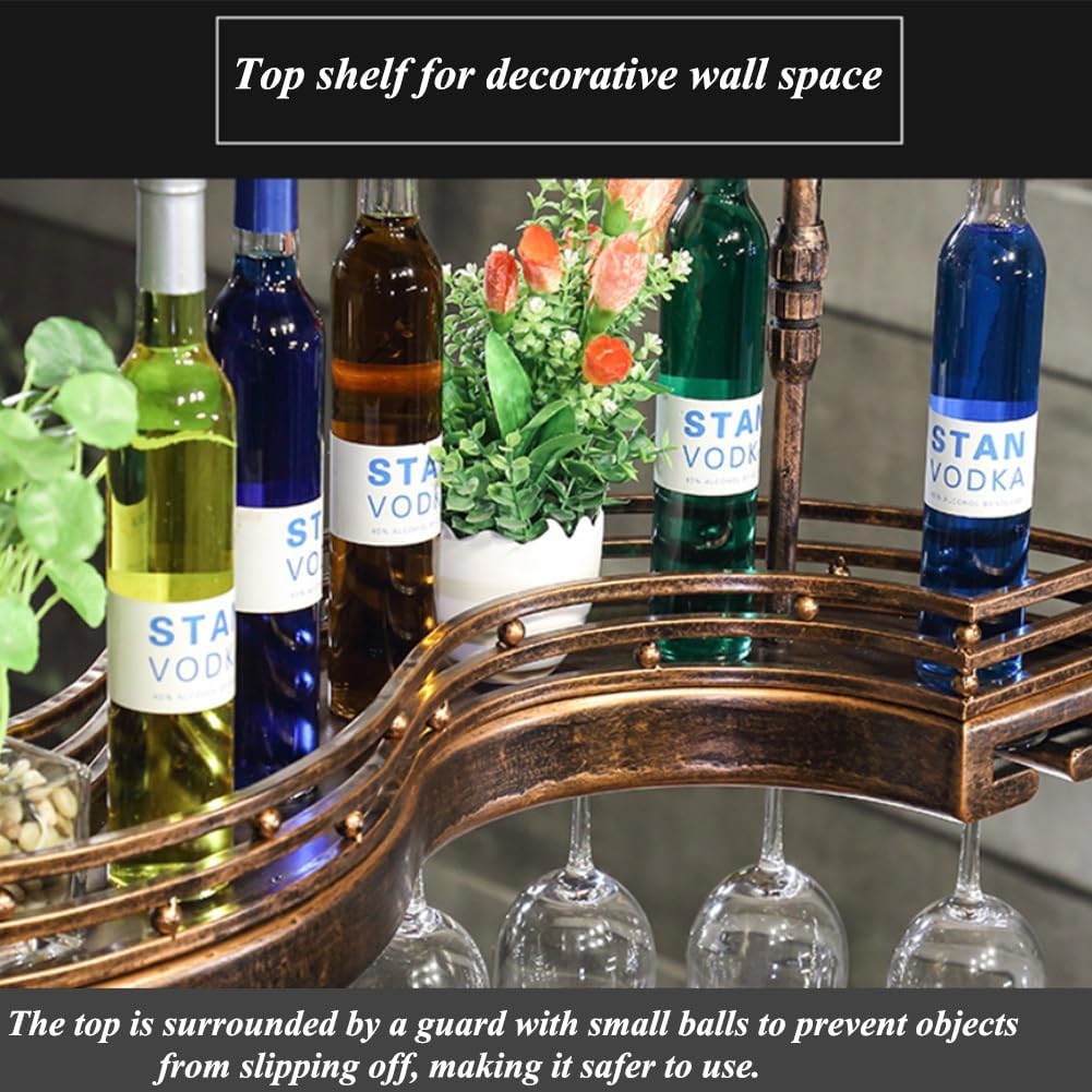 Hanging Wine Rack with Glass Holder Bronze 80x25cm
