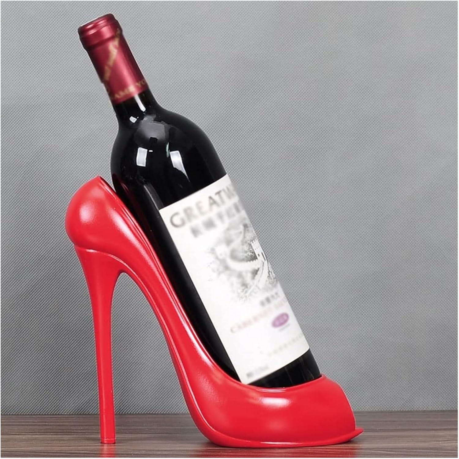 Red Freestanding Wine Rack with High Heel Design
