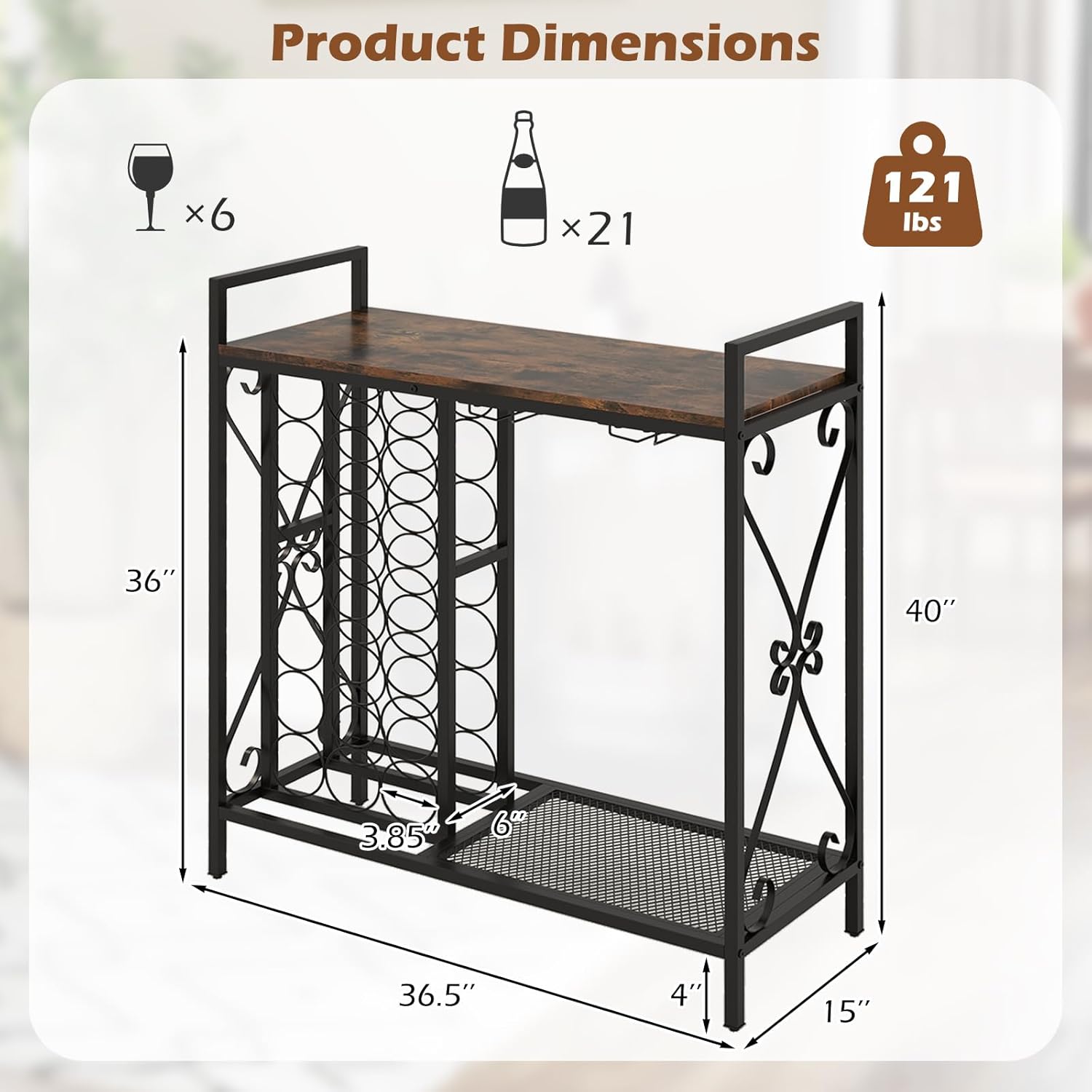 Giantex 21-Bottle Freestanding Wine Rack with Glass Holder