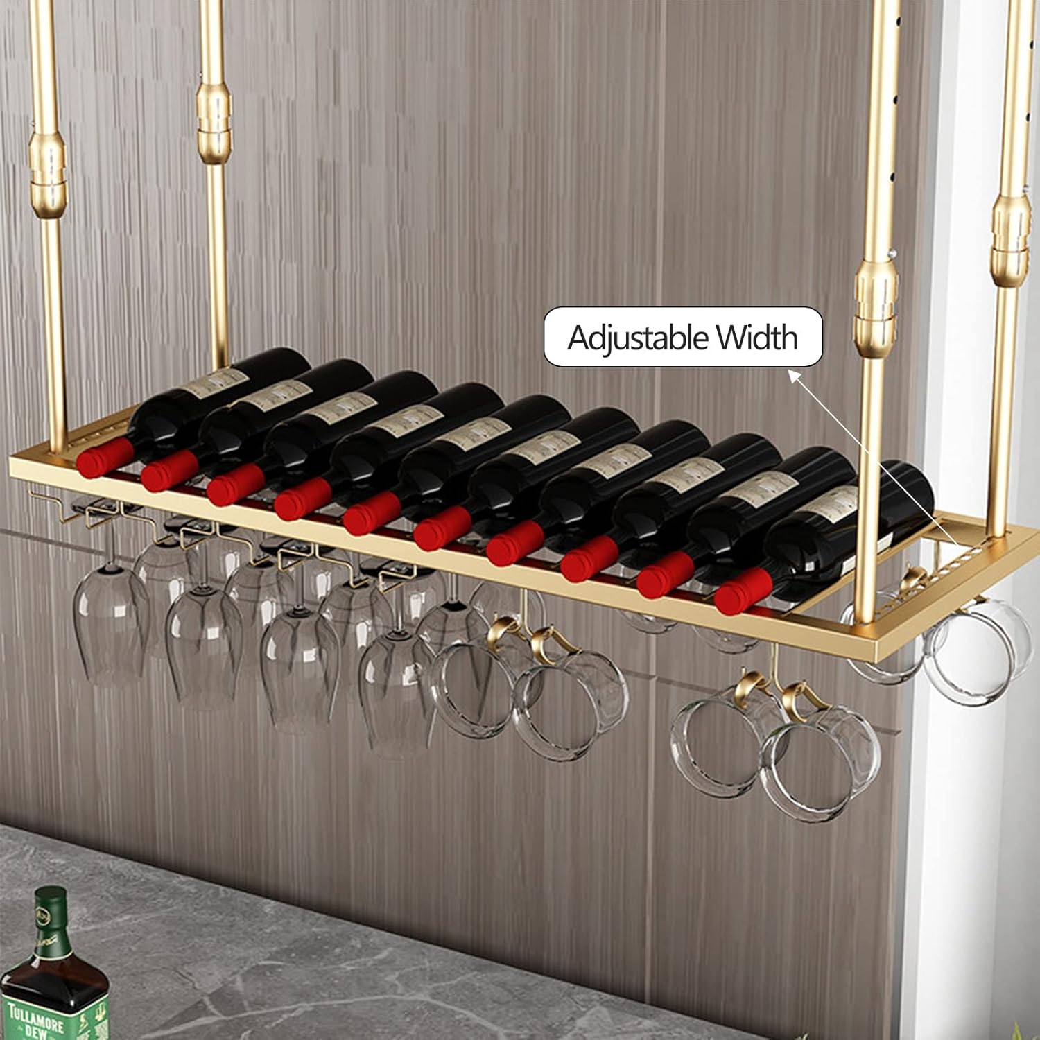 Adjustable Metal Wine Glass Holder with Bottle Rack